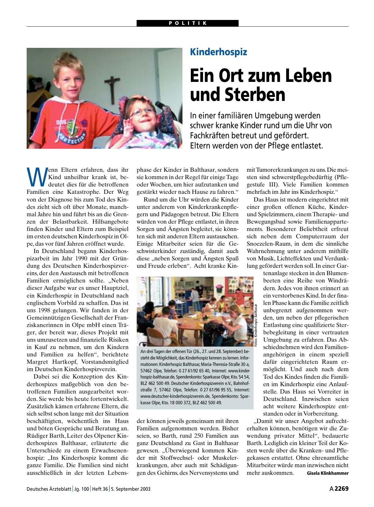 Vorschauseite 1: Kinderhospiz: Ein Ort zum Leben und Sterben