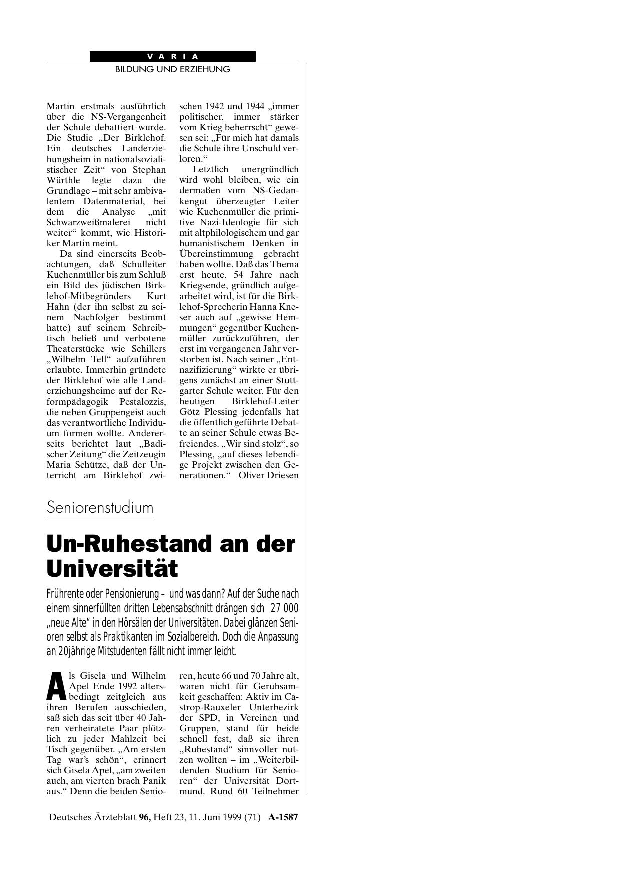 Vorschauseite 1: Seniorenstudium: Un-Ruhestand an der Universität