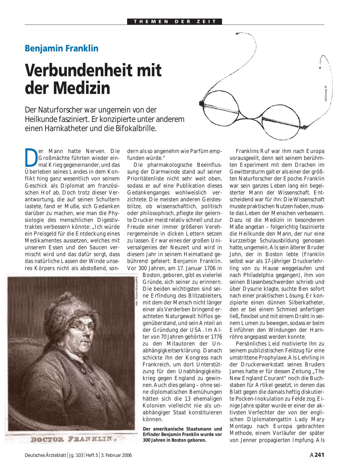 Vorschauseite 1: Benjamin Franklin: Verbundenheit mit der Medizin