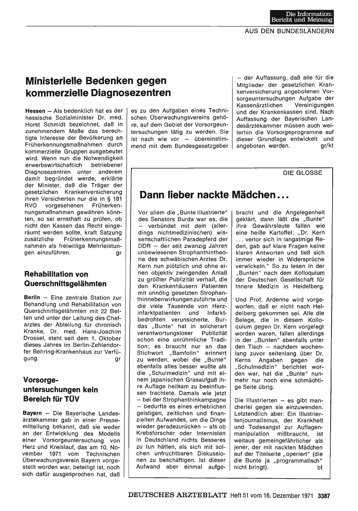 Vorschauseite 1: Vorsorgeuntersuchungen kein Bereich für TÜV
