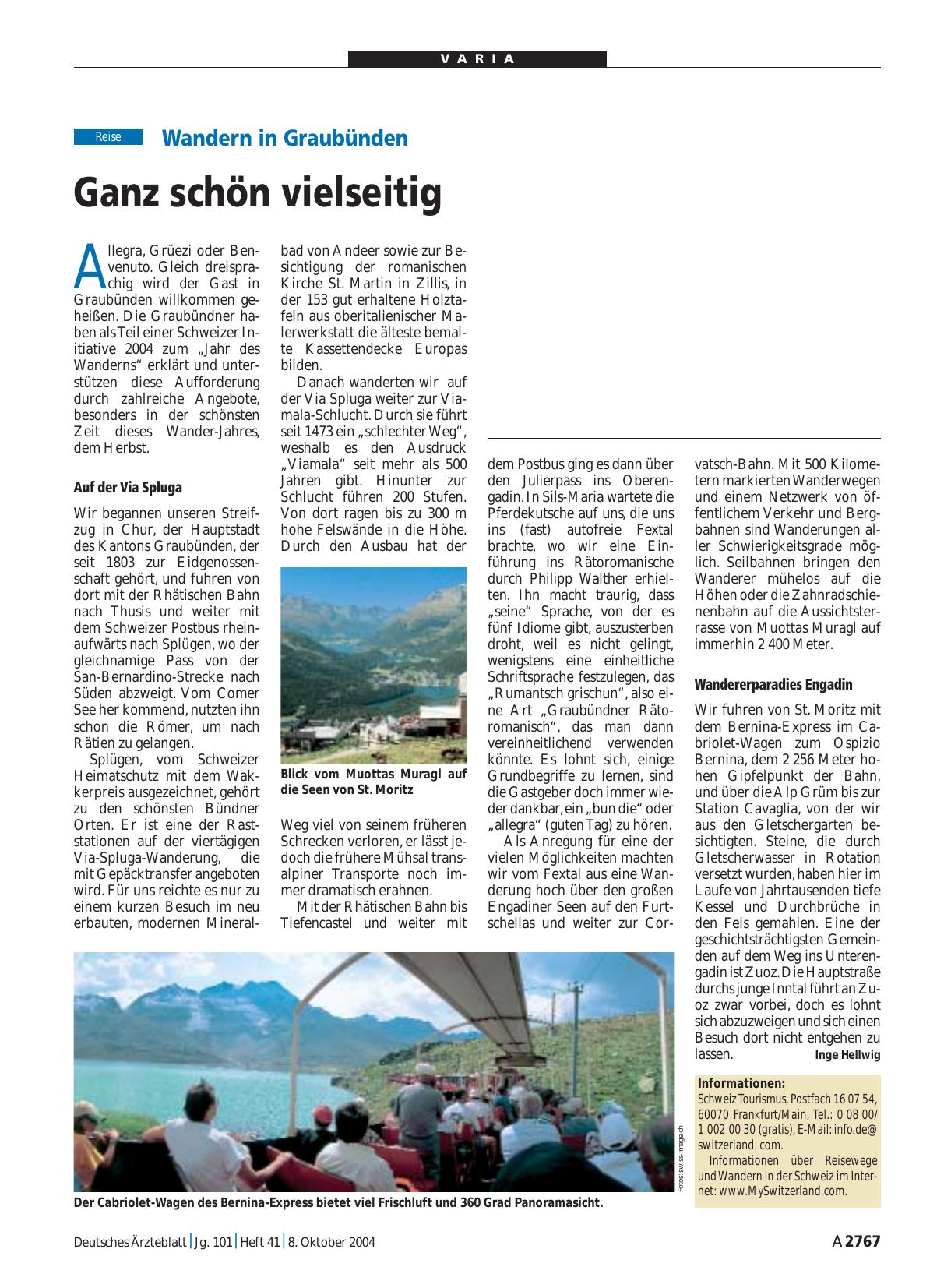 Vorschauseite 1: Wandern in Graubünden: Ganz schön vielseitig