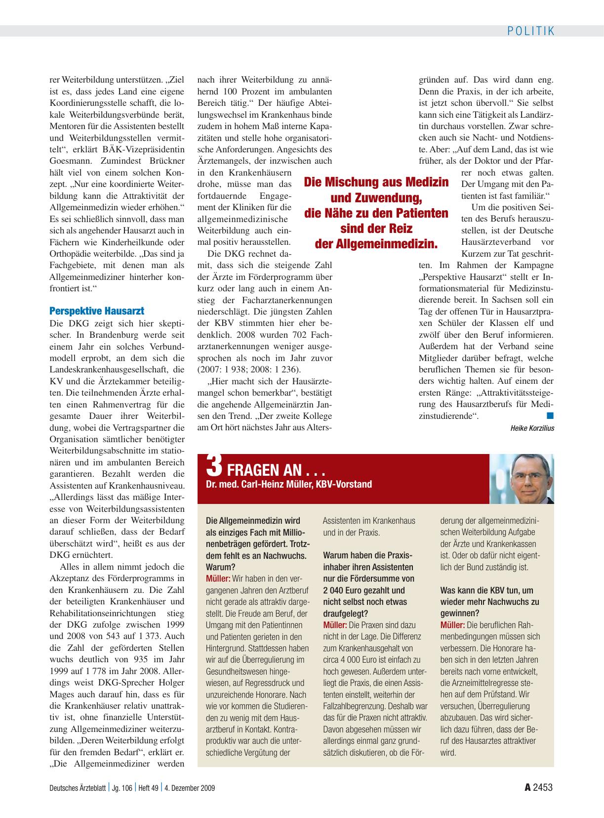 Vorschauseite 1: 3 Fragen an. .. Dr. med. Carl-Heinz Müller, KBV-Vorstand