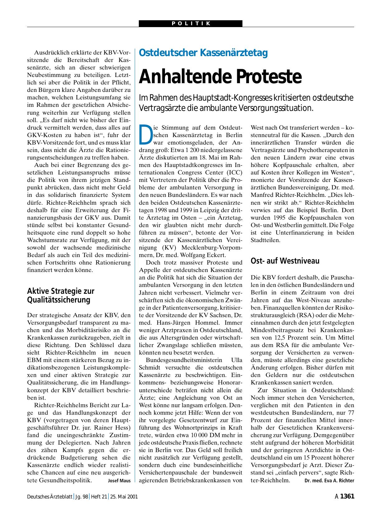 Vorschauseite 1: Ostdeutscher Kassenärztetag: Anhaltende Proteste