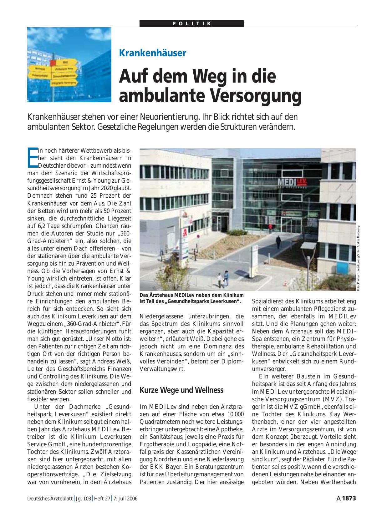 Vorschauseite 1: Krankenhäuser: Auf dem Weg in die ambulante Versorgung