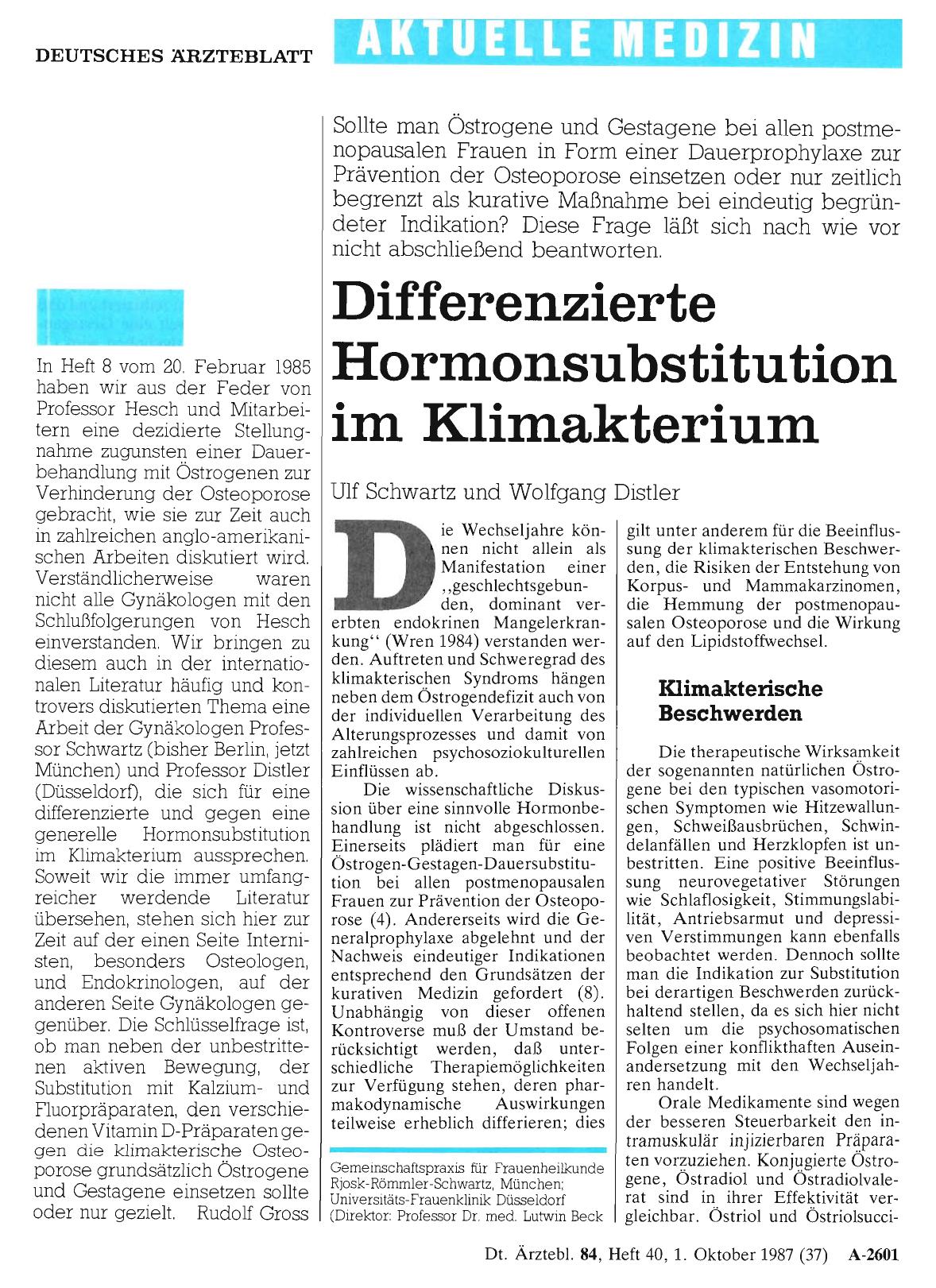 Vorschauseite 1: Differenzierte Hormonsubstitution im Klimakterium