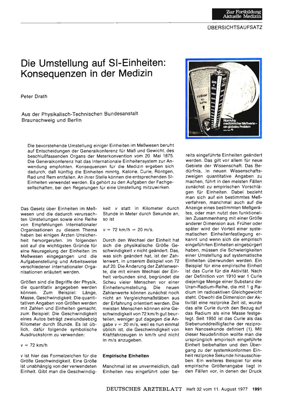 Vorschauseite 1: Die Umstellung auf SI-Einheiten: Konsequenzen in der Medizin