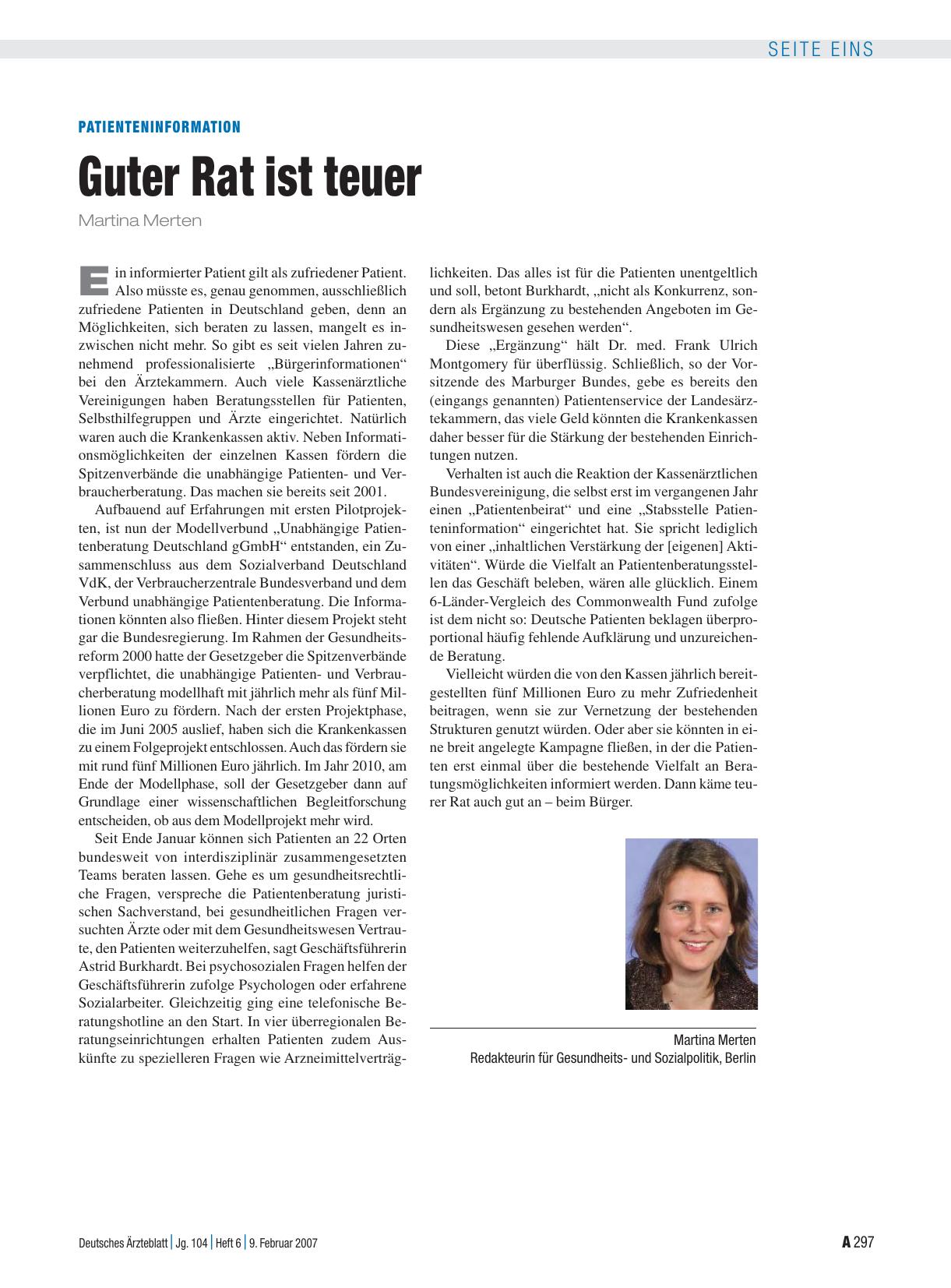 Vorschauseite 1: Patienteninformation: Guter Rat ist teuer