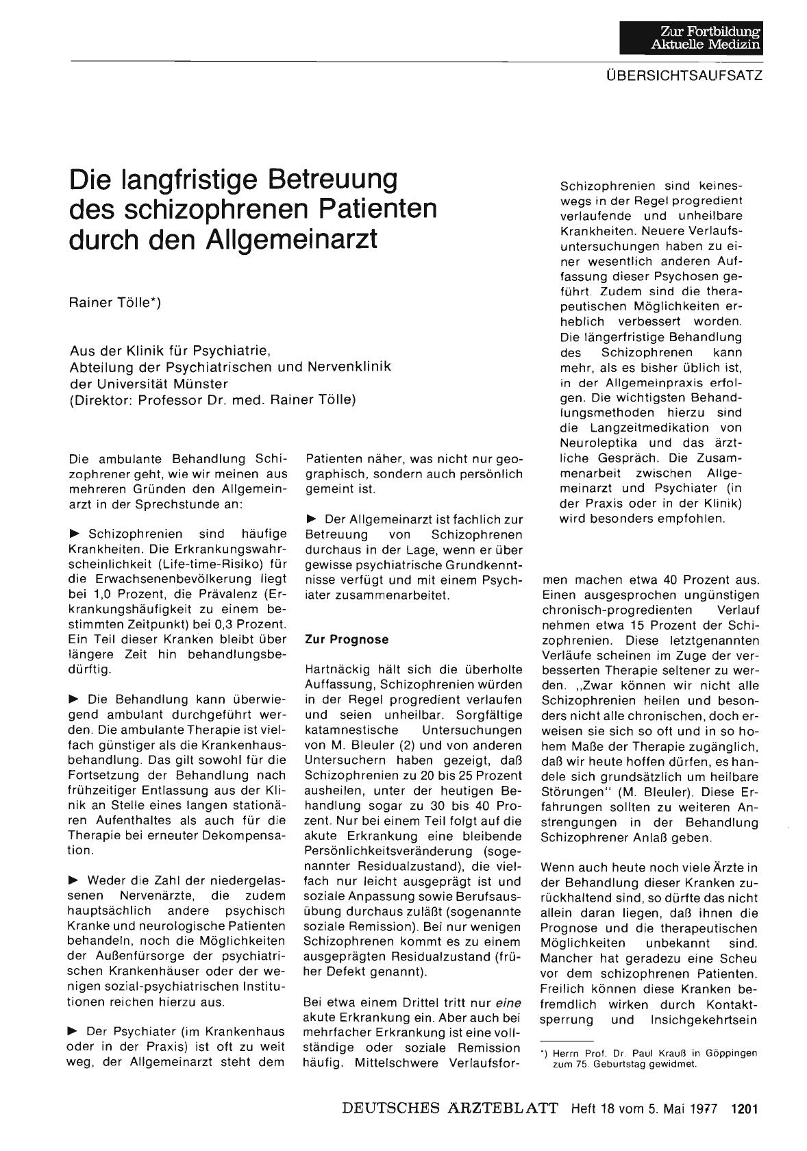 Vorschauseite 1: Die langfristige Betreuung des schizophrenen Patienten durch den Allgemeinarzt