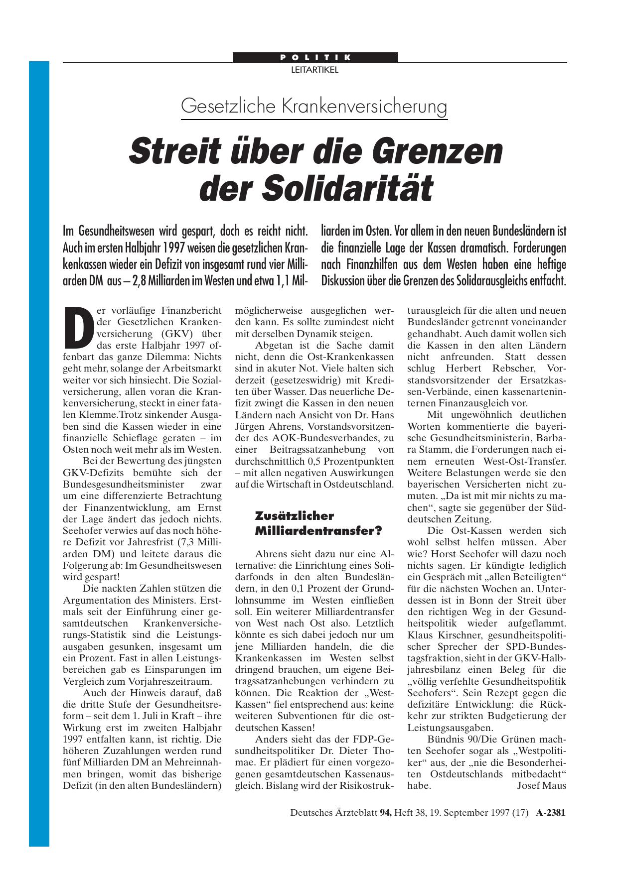 Vorschauseite 1: Gesetzliche Krankenversicherung: Streit über die Grenzen der Solidarität