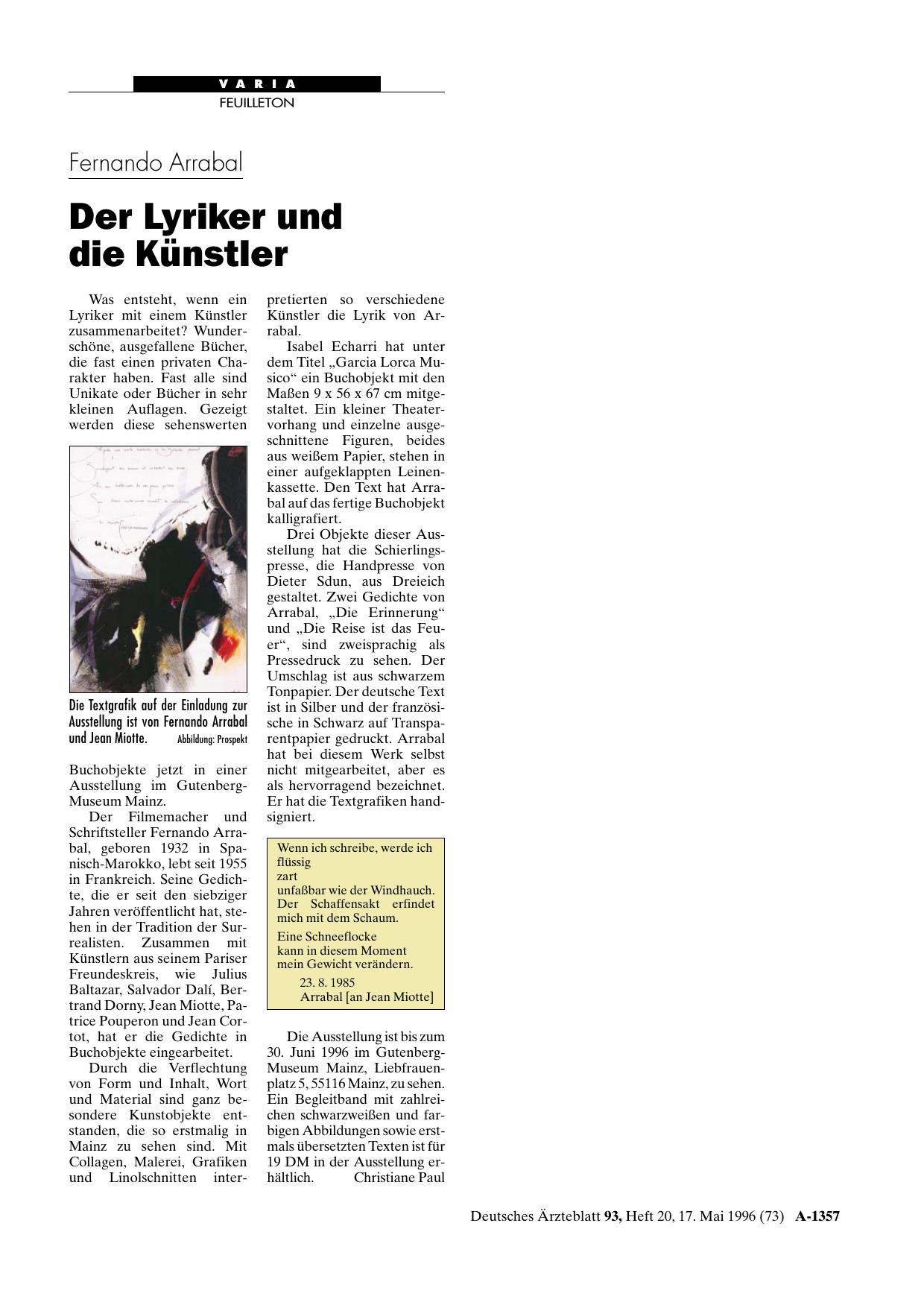 Vorschauseite 1: Fernando Arrabal: Der Lyriker und die Künstler