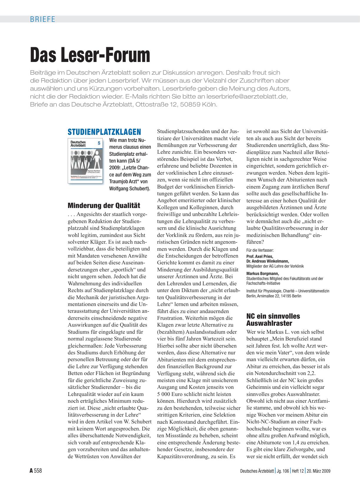 Vorschauseite 1: Studienplatzklagen: Minderung der Qualität