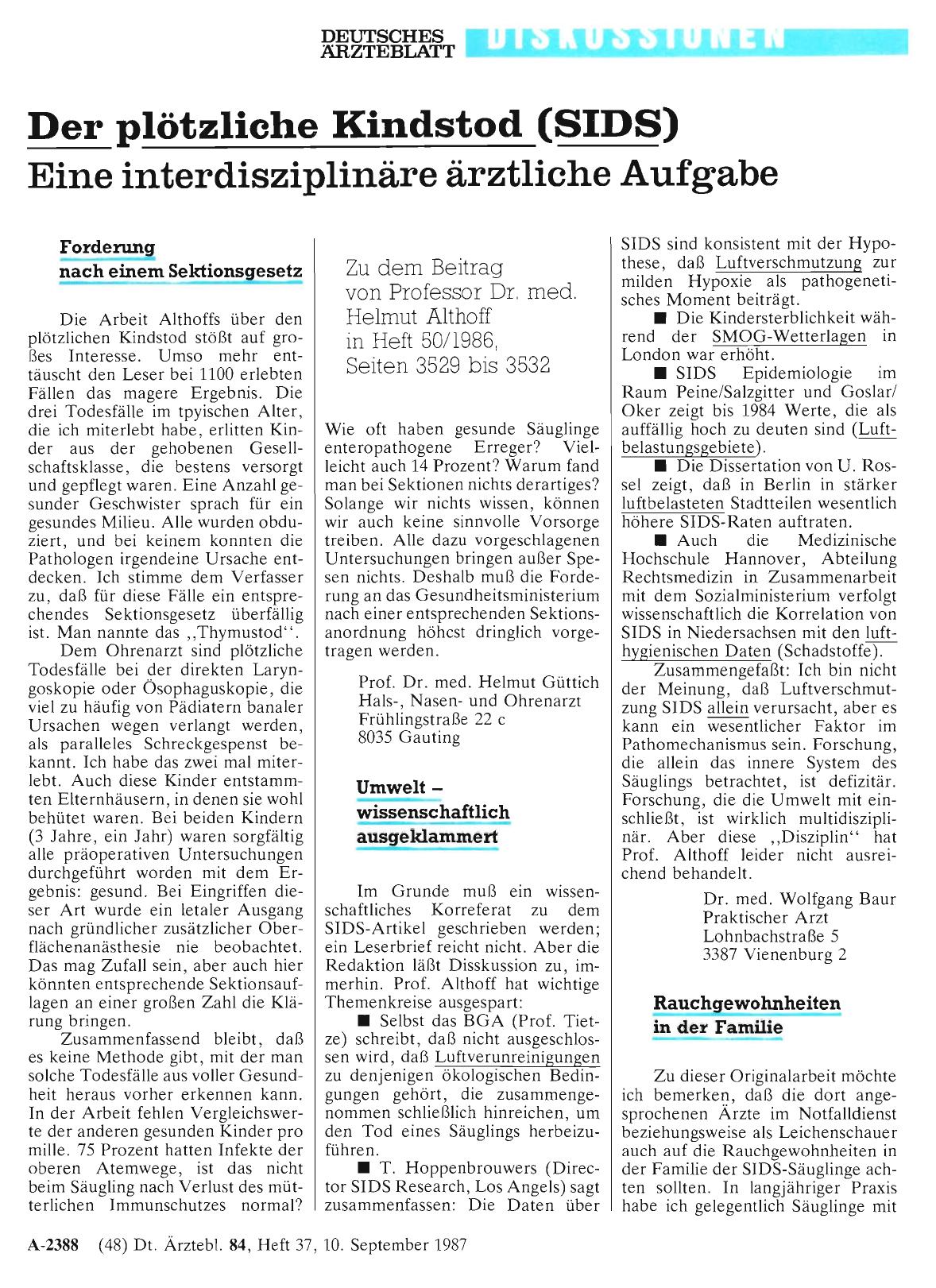 Vorschauseite 1: Der plötzliche Kindstod (SIDS): Rauchgewohnheiten in der Familie