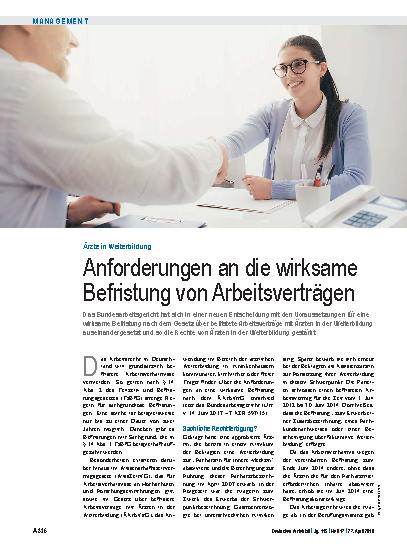 Vorschauseite 1: Ärzte in Weiterbildung: Anforderungen an die wirksame Befristung von Arbeitsverträgen