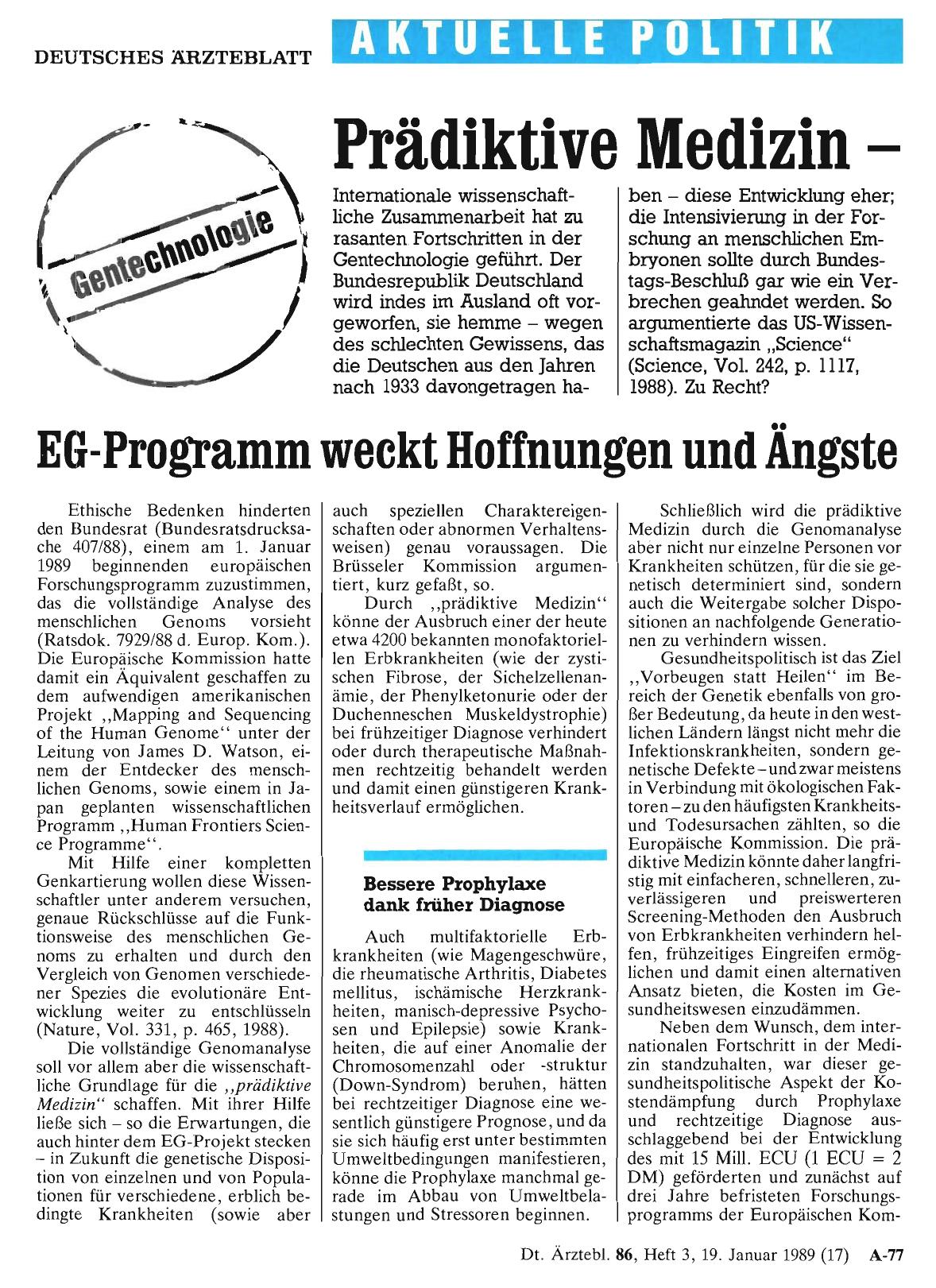 Vorschauseite 1: Prädiktive Medizin – EG-Programm weckt Hoffnungen und Ängste