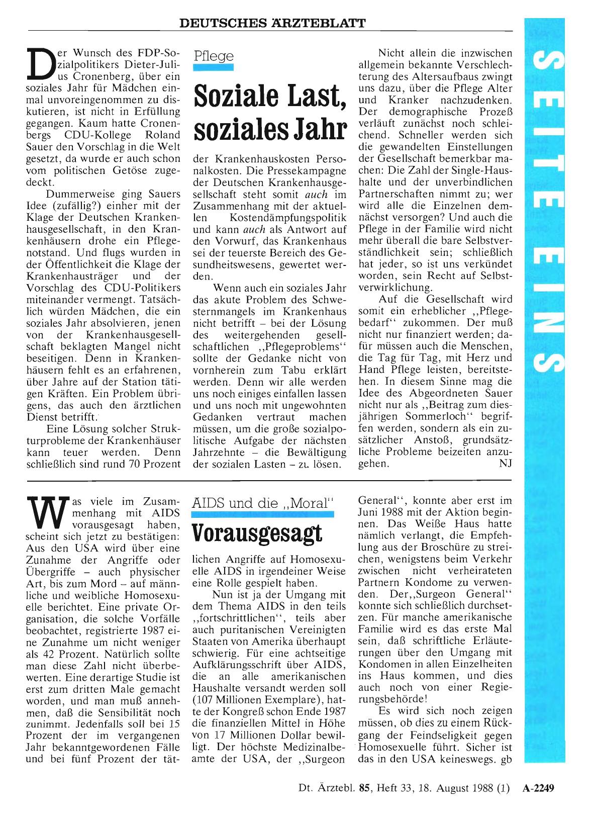 Vorschauseite 1: Pflege: Soziale Last, soziales Jahr