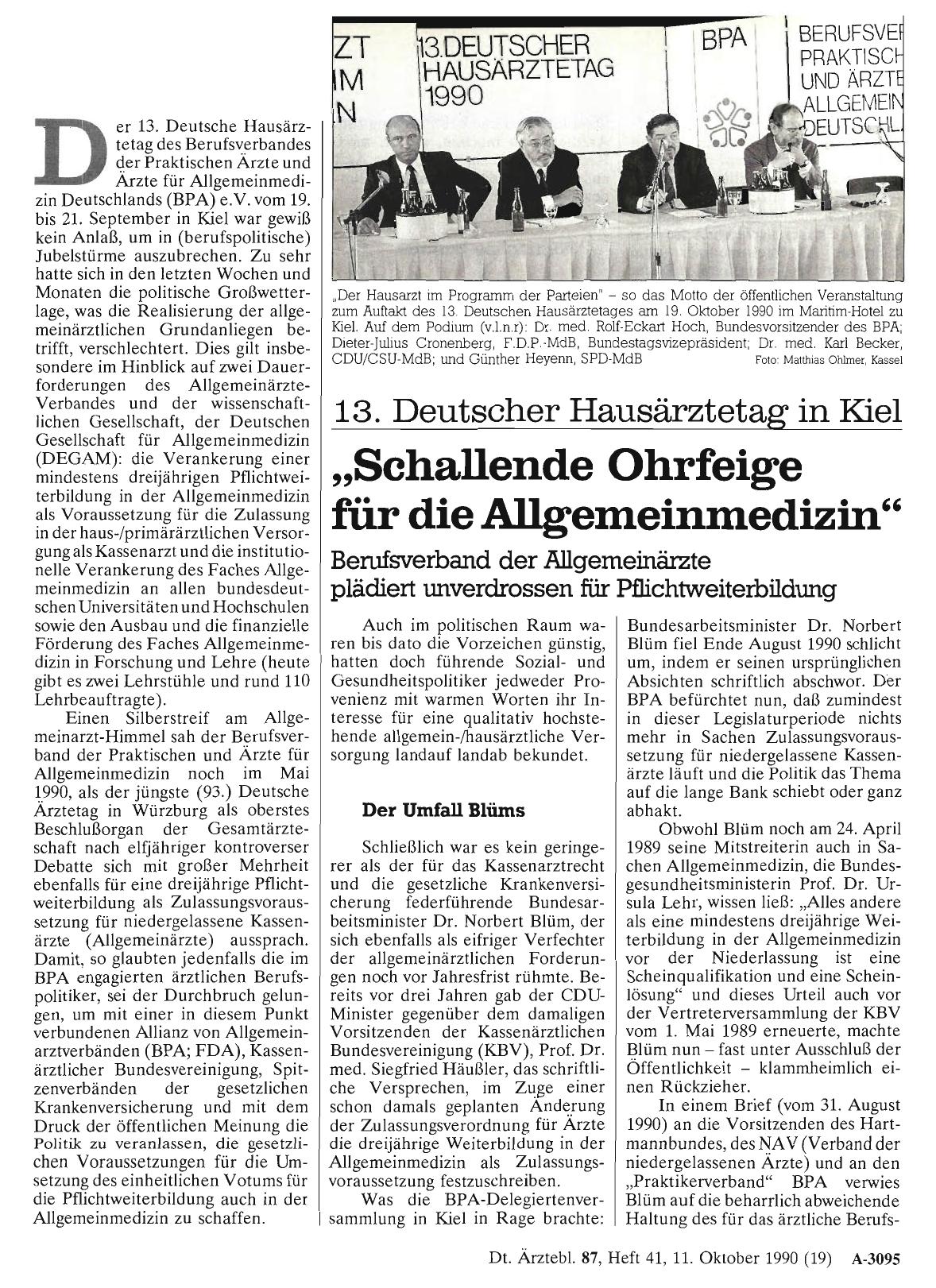 Vorschauseite 1: 13. Deutscher Hausärztetag in Kiel: „Schallende Ohrfeige für die Allgemeinmedizin“