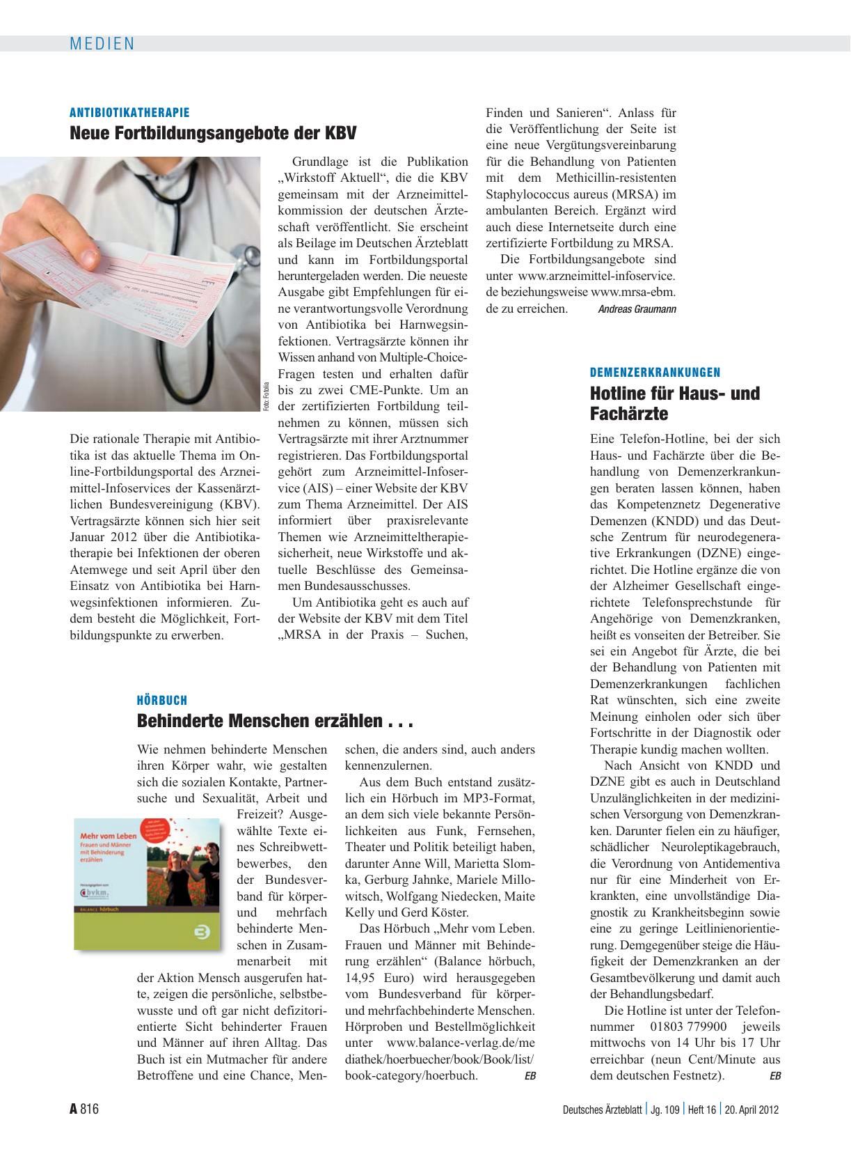 Vorschauseite 1: Antibiotikatherapie: Neue Fortbildungsangebote der KBV