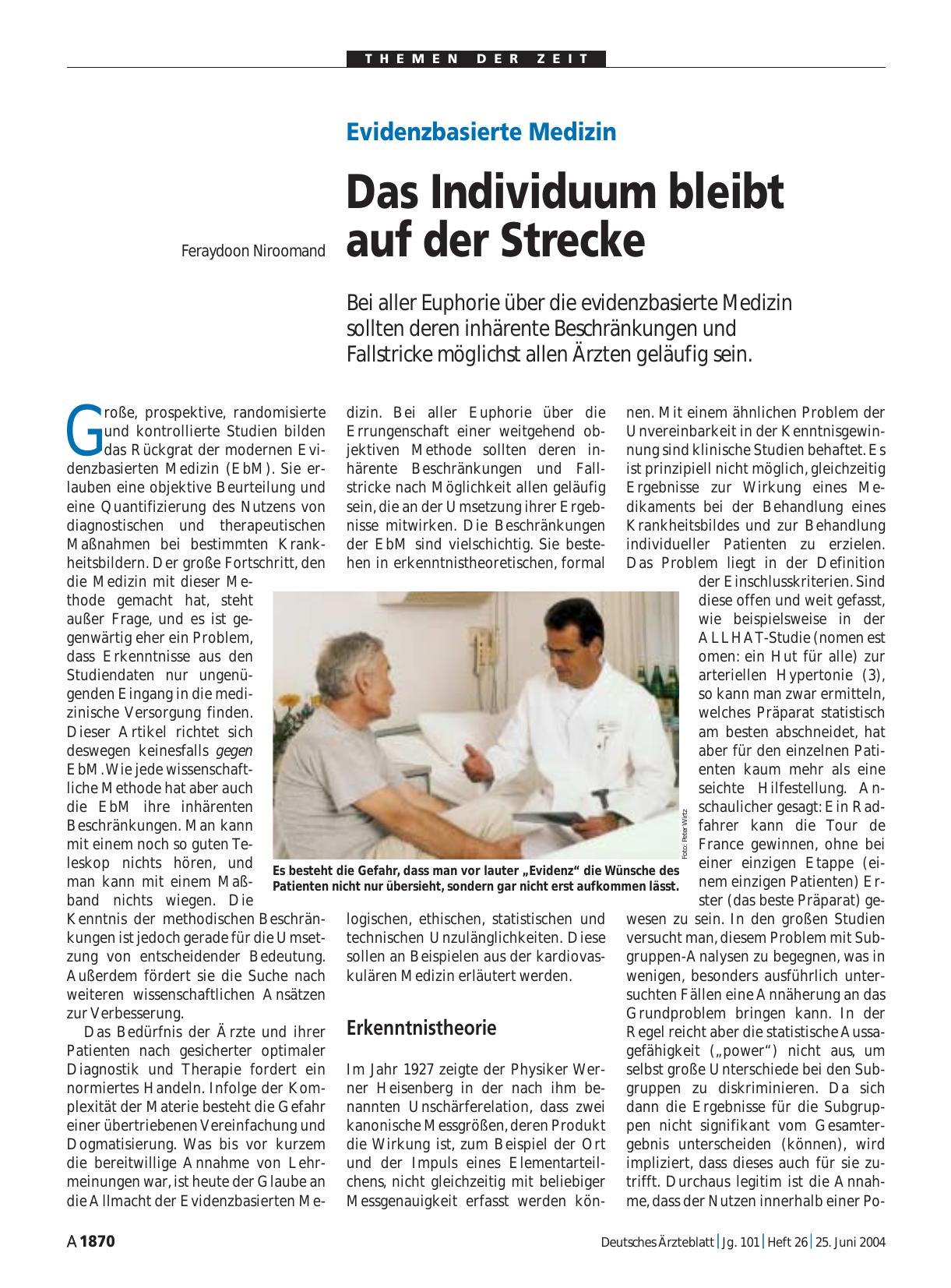 Vorschauseite 1: Evidenzbasierte Medizin: Das Individuum bleibt auf der Strecke