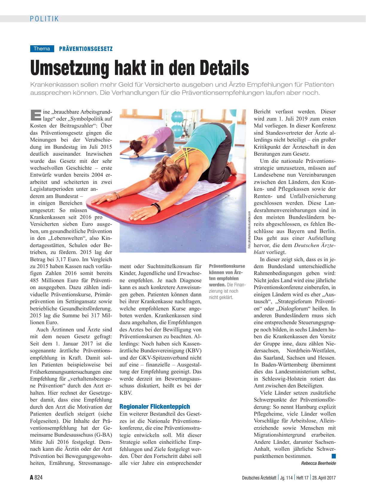 Vorschauseite 1: Präventionsgesetz: Umsetzung hakt in den Details