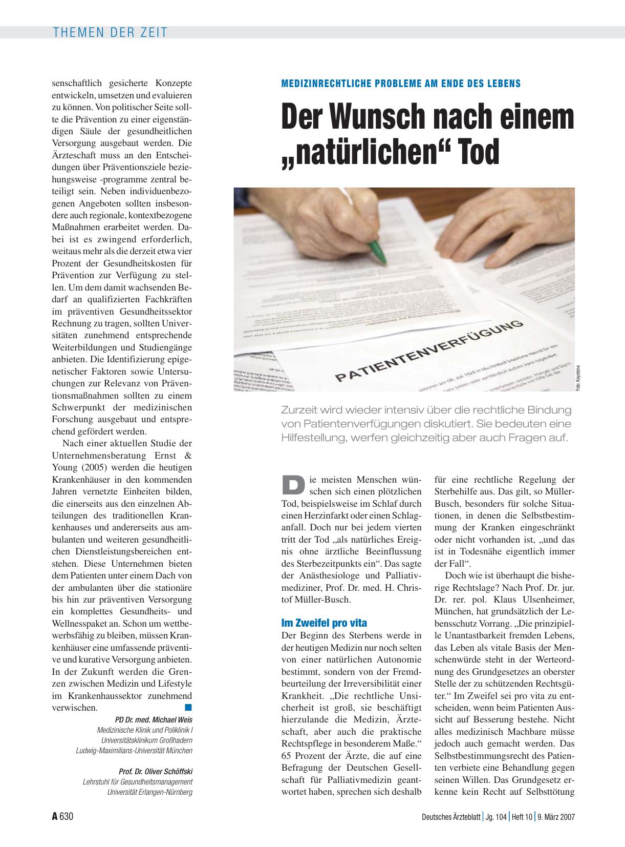 Vorschauseite 1: Medizinrechtliche Probleme am Ende des Lebens: Der Wunsch nach einem „natürlichen“ Tod