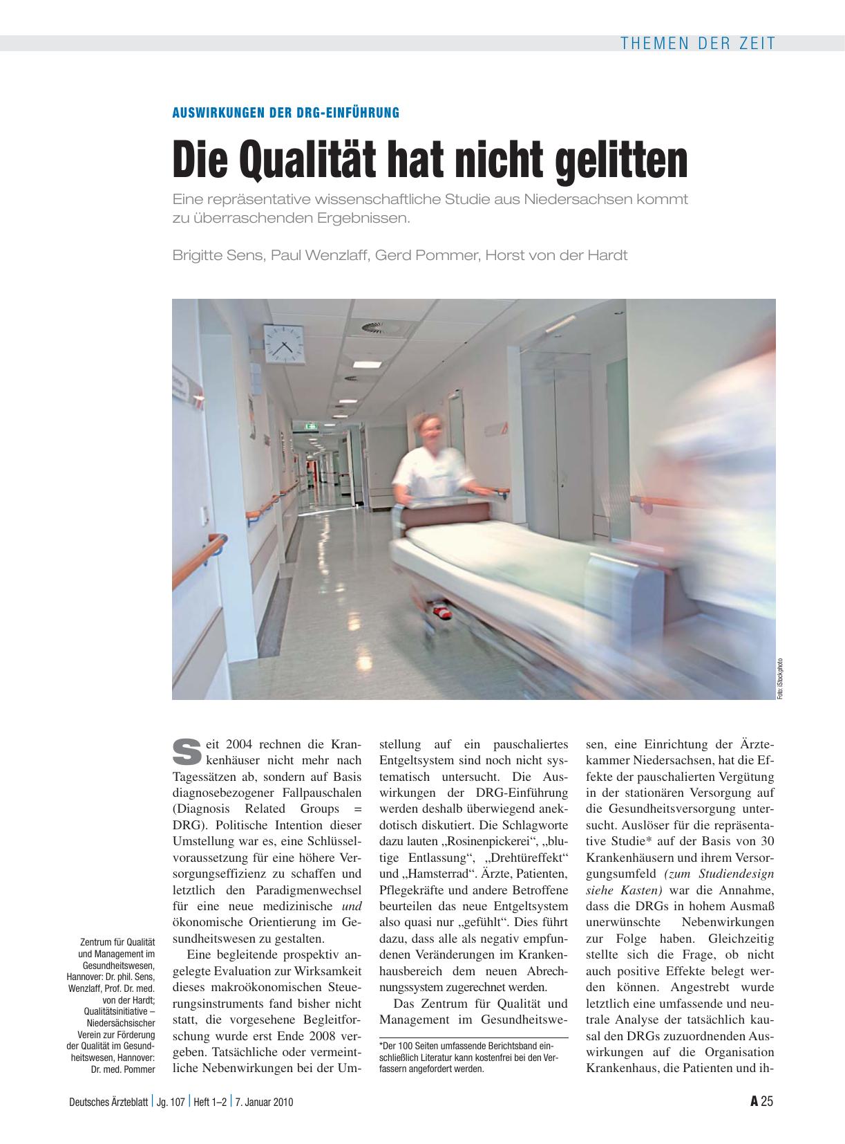 Vorschauseite 1: Auswirkungen der DRG-Einführung: Die Qualität hat nicht gelitten