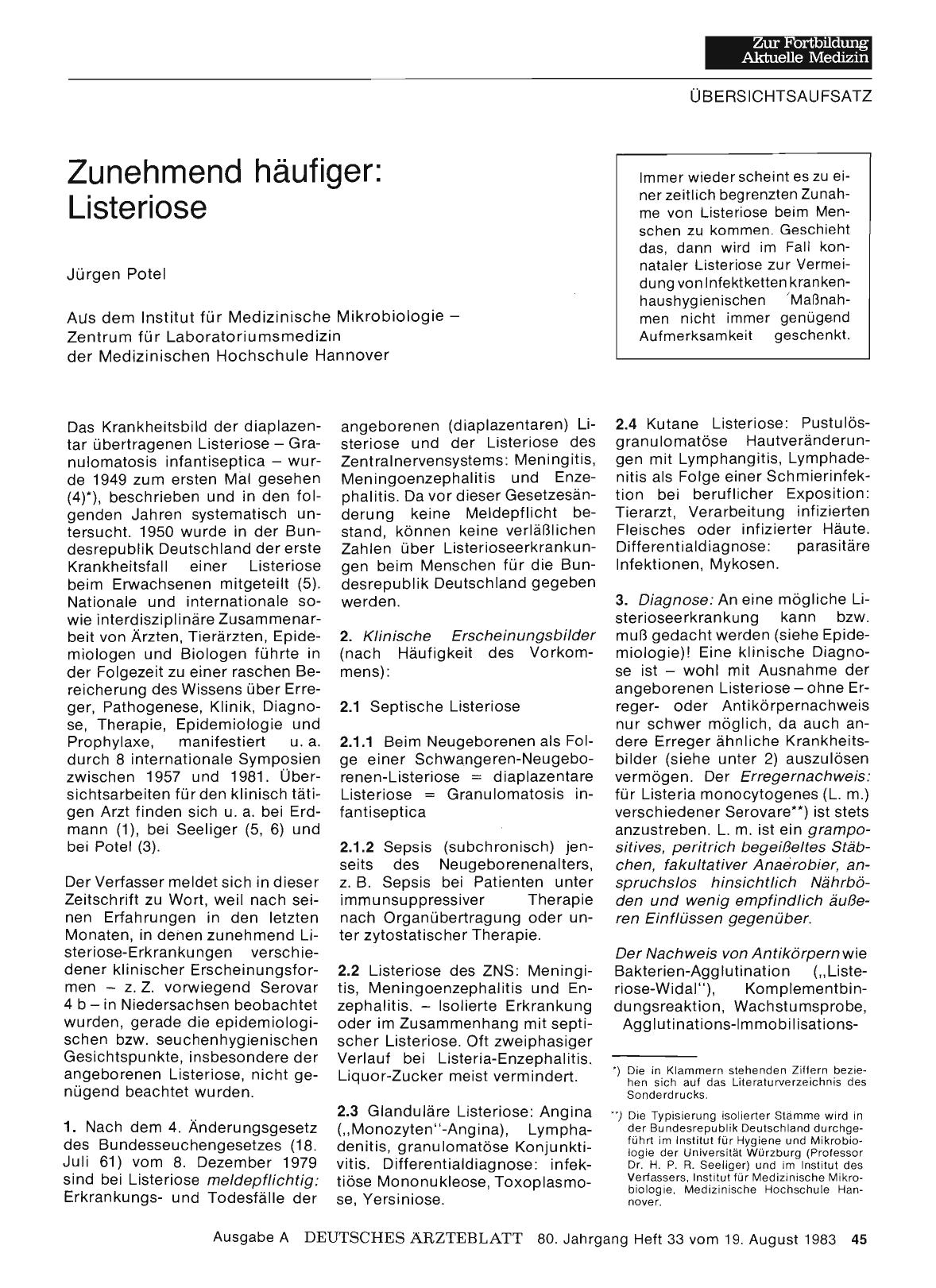 Vorschauseite 1: Zunehmend häufiger: Listeriose