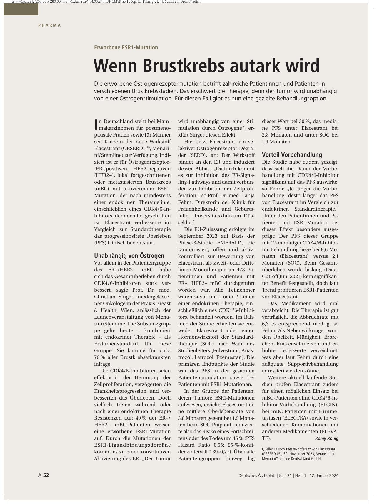 Vorschauseite 1: Erworbene ESR1-Mutation: Wenn Brustkrebs autonom wird