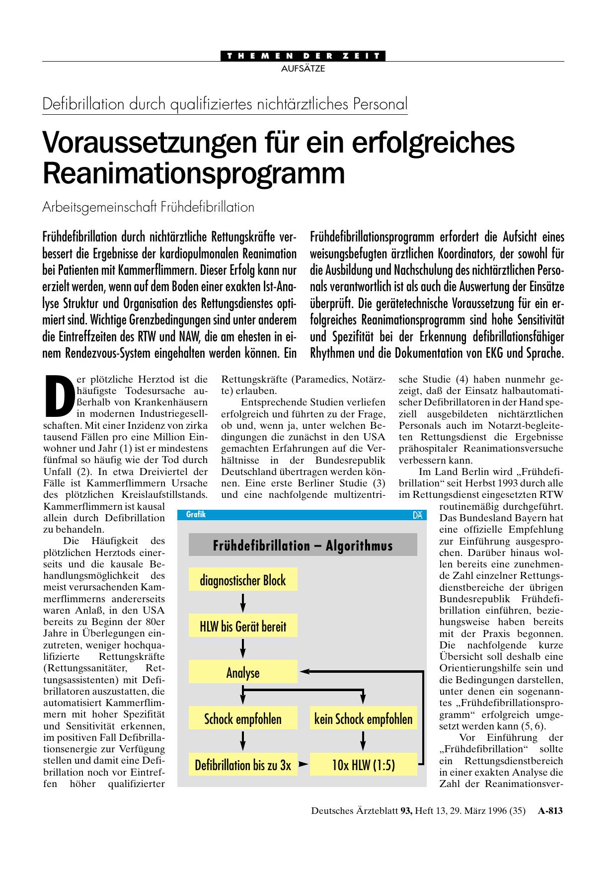 Vorschauseite 1: Defibrillation durch qualifiziertes nichtärztliches Personal: Voraussetzungen für ein erfolgreiches Reanimationsprogramm Arbeitsgemeinschaft Frühdefibrillation