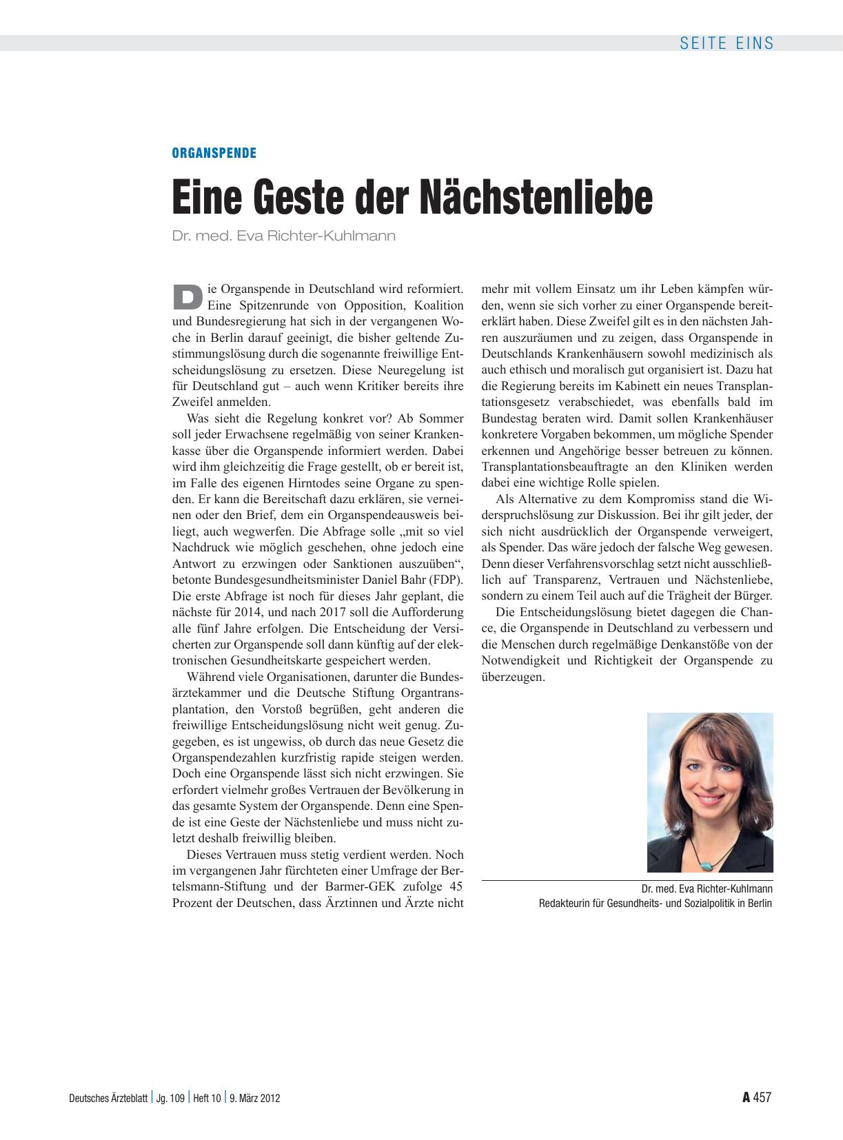 Vorschauseite 1: Organspende: Eine Geste der Nächstenliebe