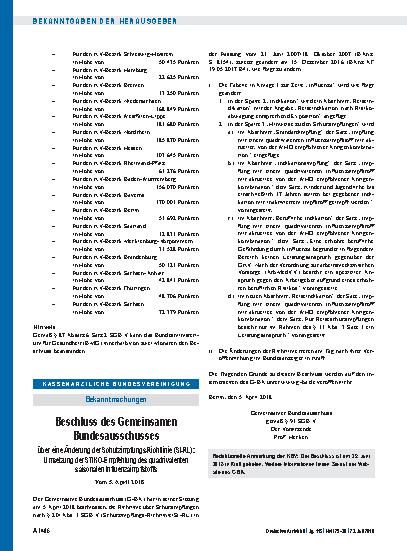 Vorschauseite 1: Beschluss des Gemeinsamen Bundesausschusses über eine Änderung der Schutzimpfungs-Richtlinie (SI-RL): Umsetzung der STIKO-Empfehlung des quadrivalenten saisonalen Influenzaimpfsto…