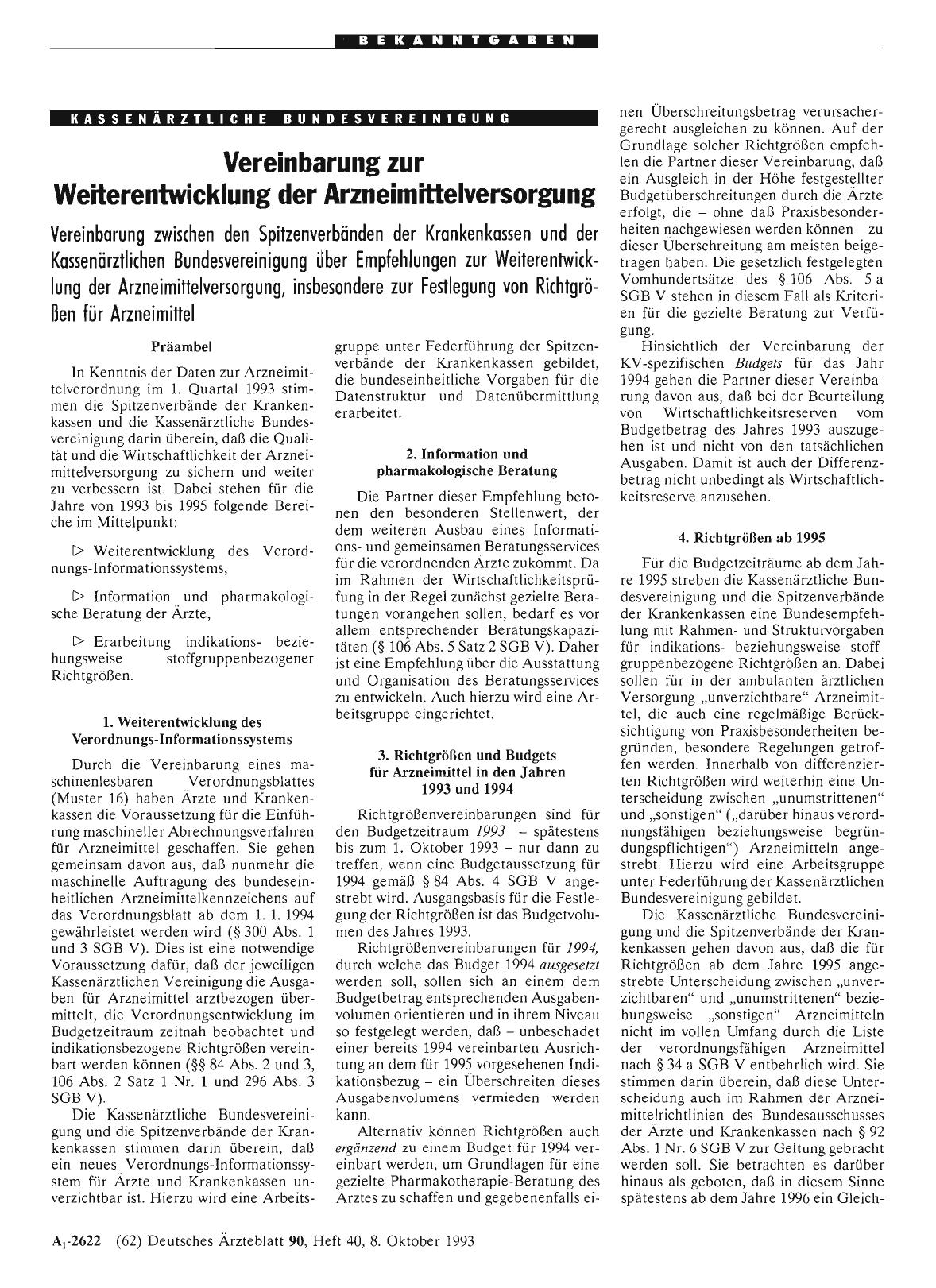 Vorschauseite 1: Vereinbarung zur Weiterentwicklung der Arzneimittelversorgung