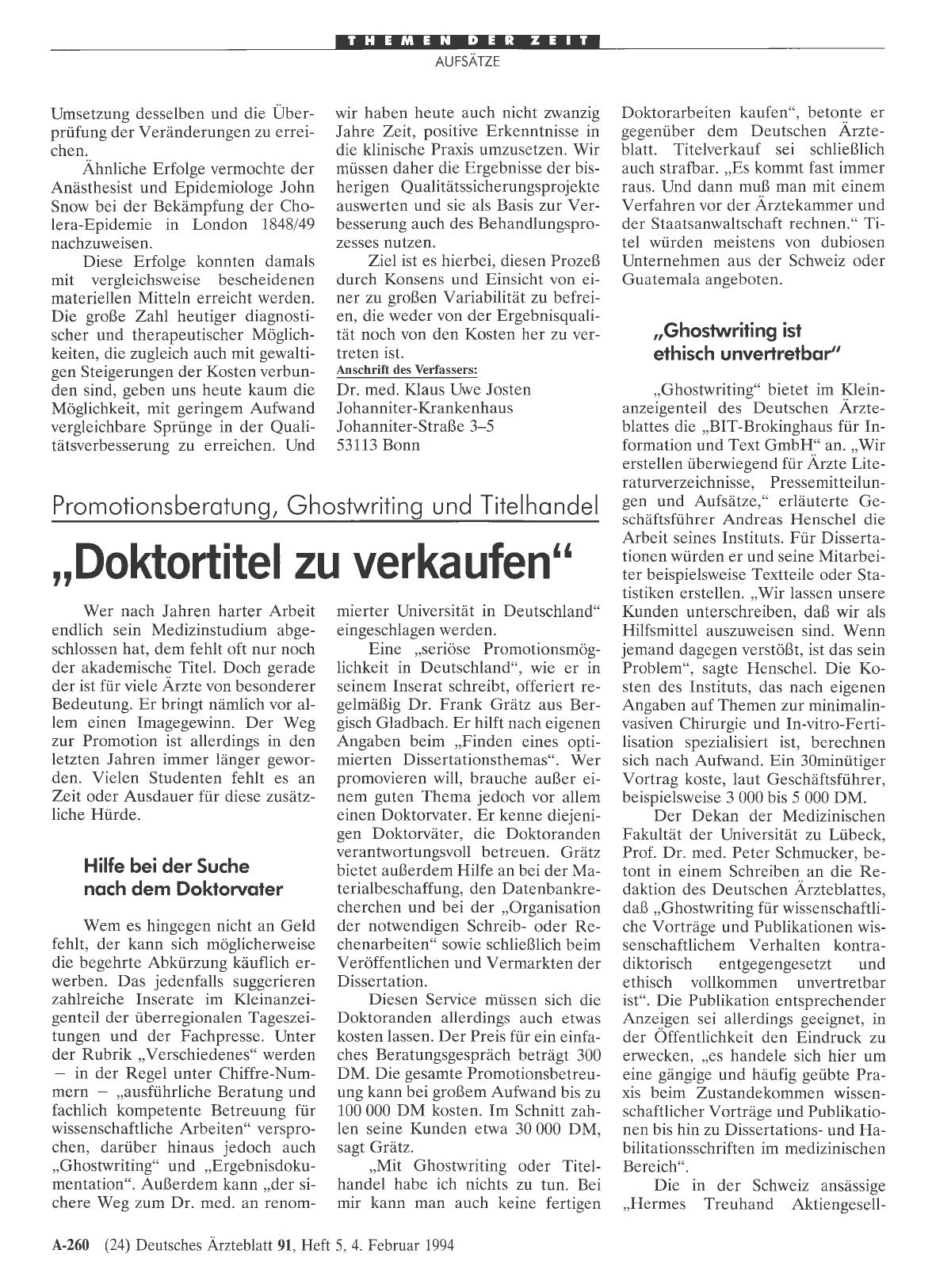 Vorschauseite 1: Promotionsberatung, Ghostwriting und Titelhandel: „Doktortitel zu verkaufen“