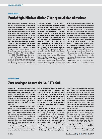 Vorschauseite 1: GOÄ-Ratgeber: Zum analogen Ansatz der Nr. 3174 GOÄ