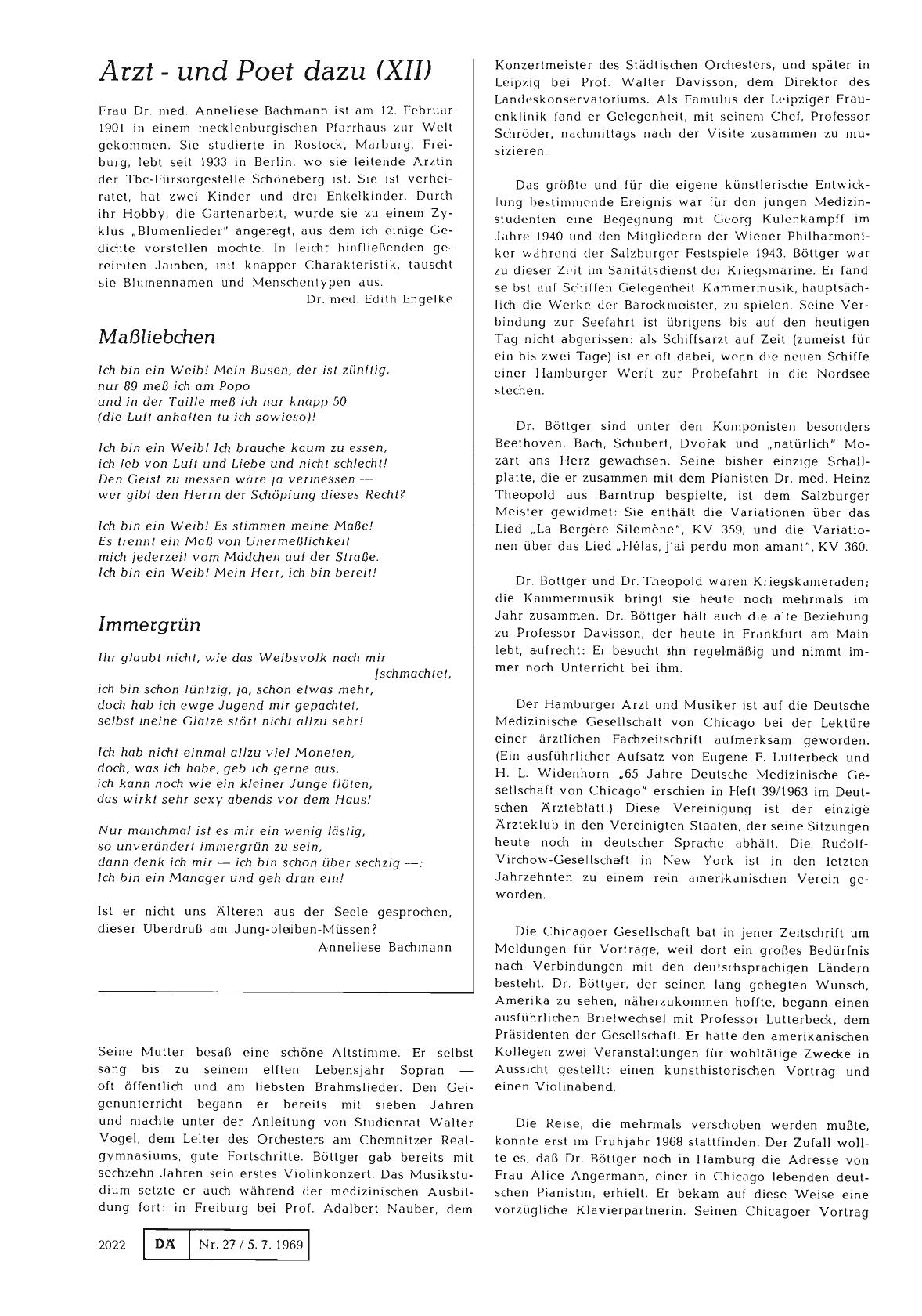 Vorschauseite 1: Arzt - und Poet dazu (XII): Dr. med. Anneliese Bachmann