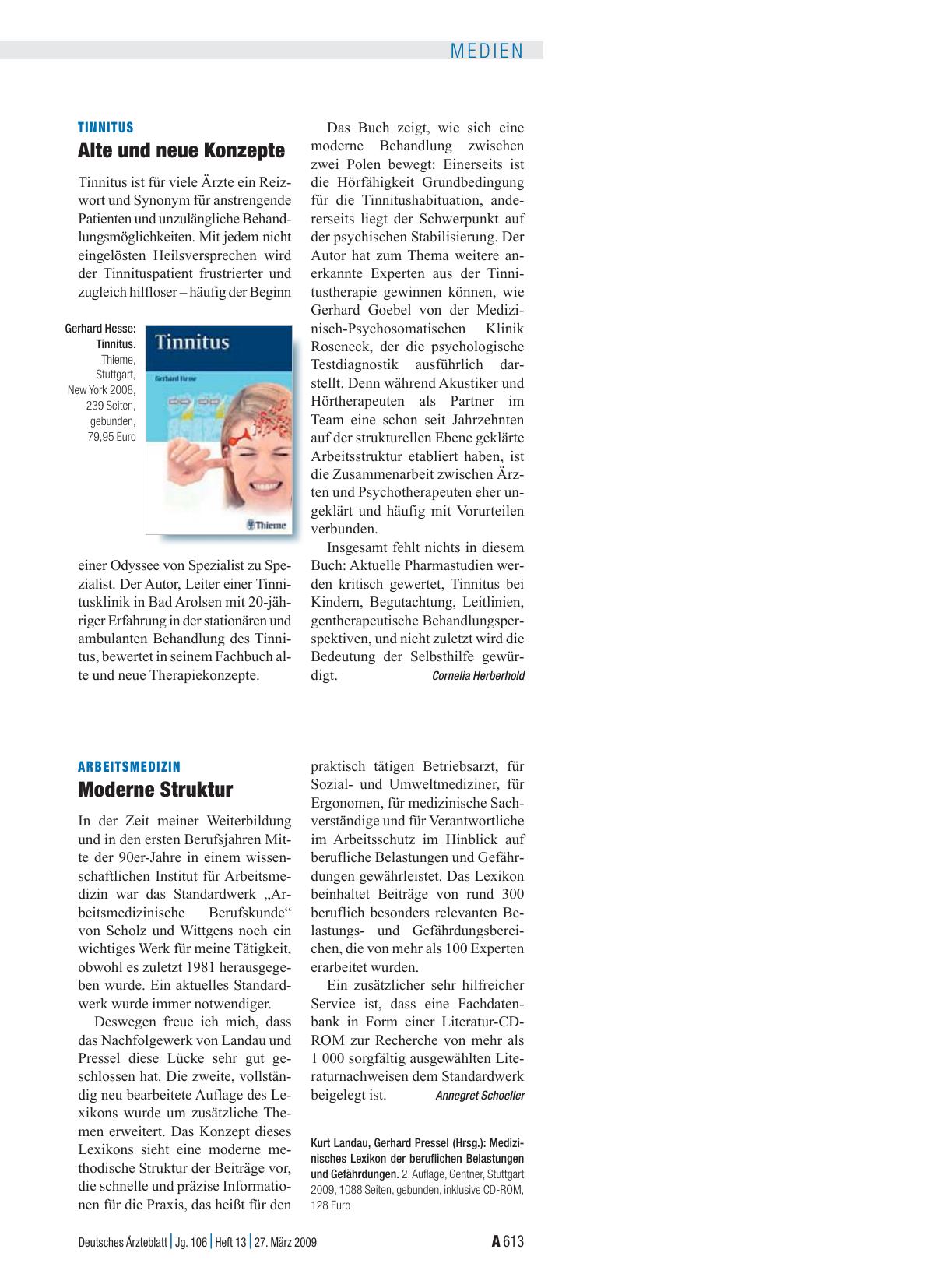Vorschauseite 1: Tinnitus: Alte und neue Konzepte