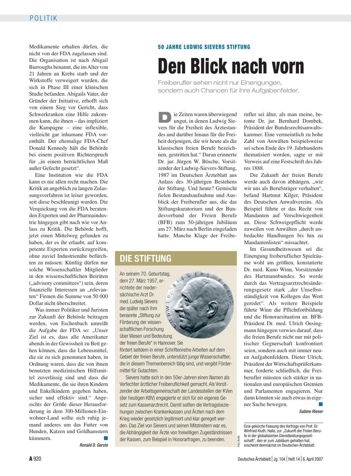 Vorschauseite 1: 50 Jahre Ludwig Sievers Stiftung: Den Blick nach vorn