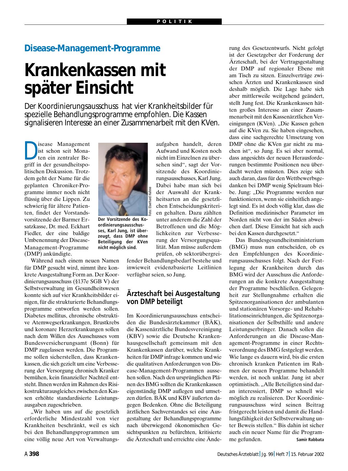 Vorschauseite 1: Disease-Management-Programme: Krankenkassen mit später Einsicht