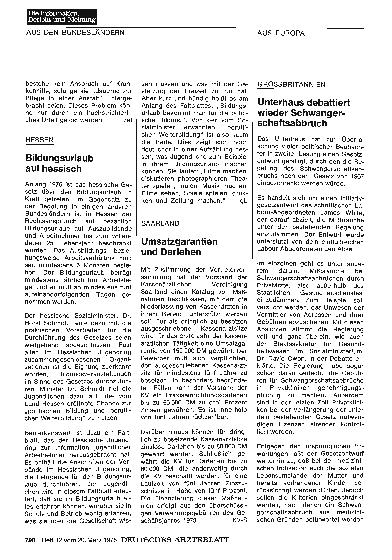 Vorschauseite 1: Großbritannien: Unterhaus debattiert wieder Schwangerschaftsabbruch
