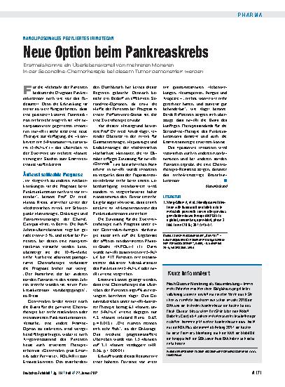 Vorschauseite 1: Nanoliposomales pegyliertes Irinotecan: Neue Option beim Pankreaskrebs