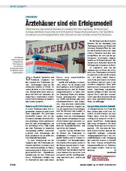 Vorschauseite 1: Versorgung: Ärztehäuser sind ein Erfolgsmodell