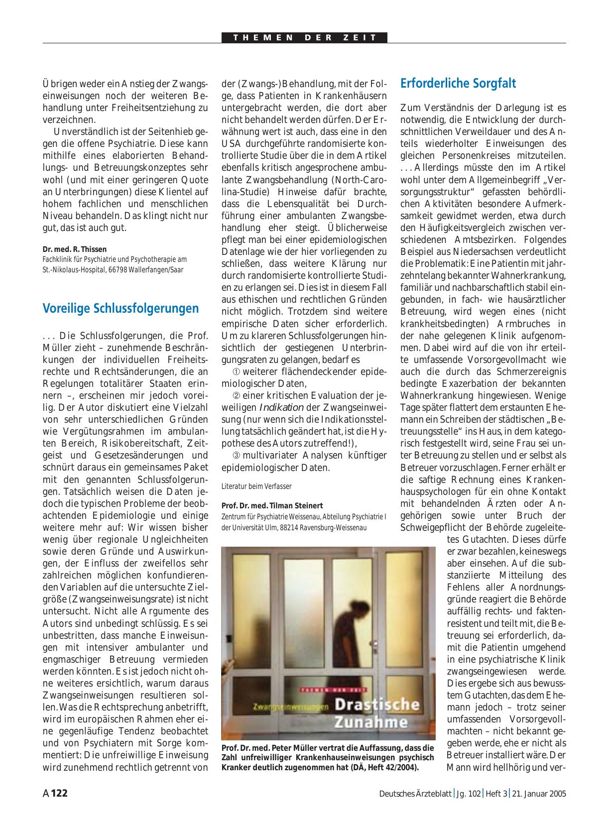Vorschauseite 1: Psychiatrie – Zwangseinweisungen nehmen zu: Voreilige Schlussfolgerungen