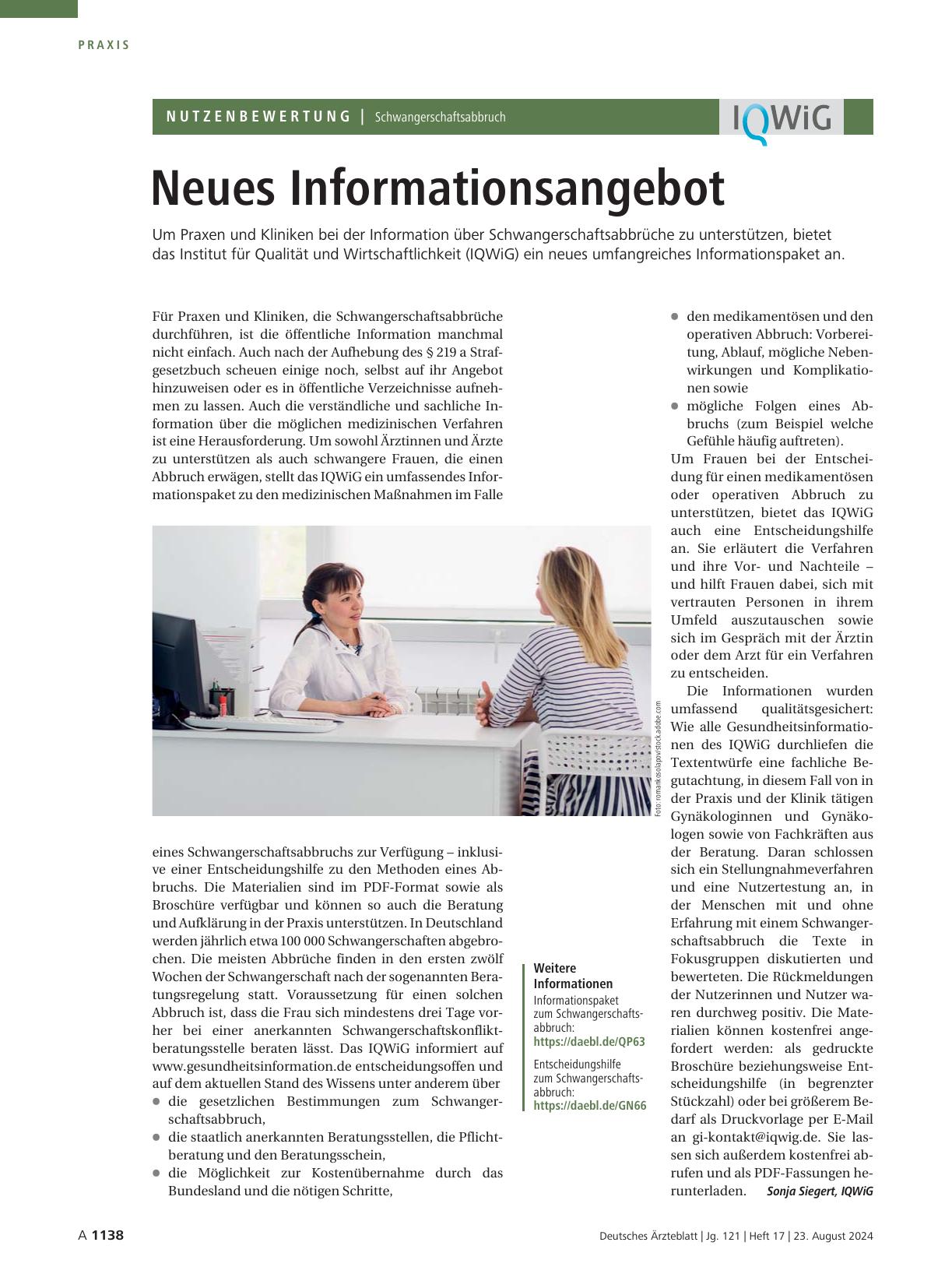 Vorschauseite 1: Schwangerschaftsabbruch: Neues Informationsangebot