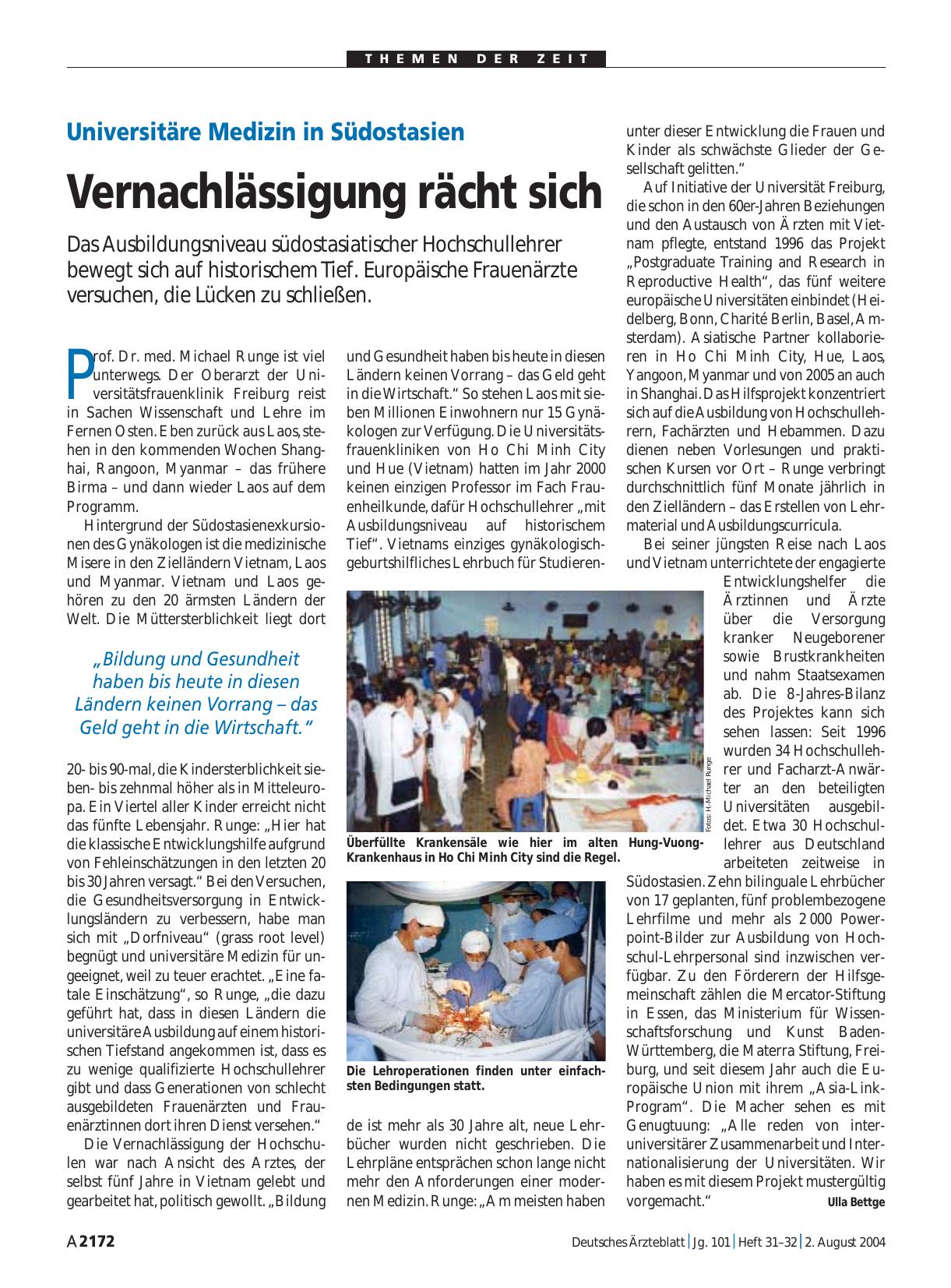 Vorschauseite 1: Universitäre Medizin in Südostasien: Vernachlässigung rächt sich