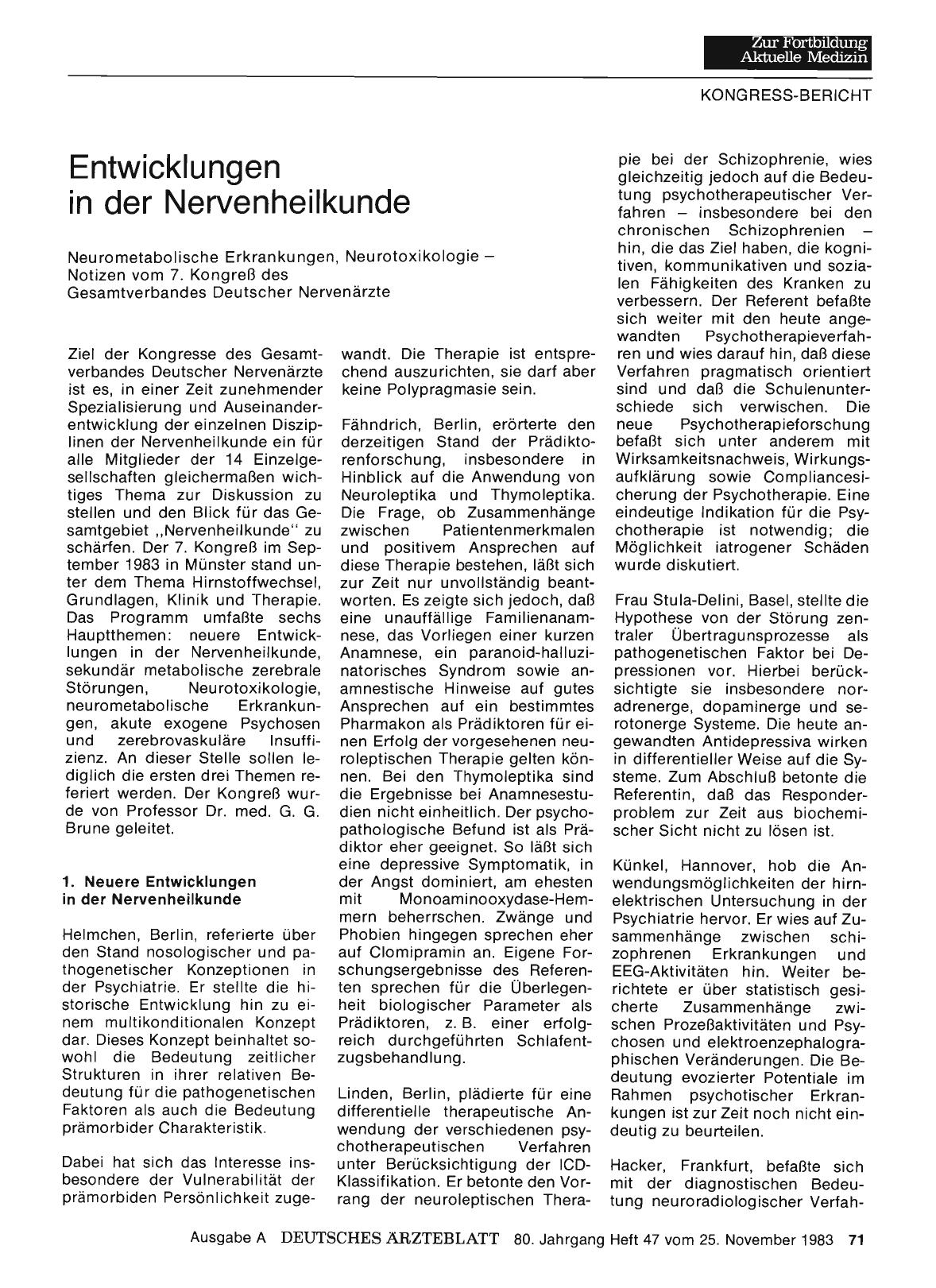 Vorschauseite 1: Entwicklungen in der Nervenheilkunde