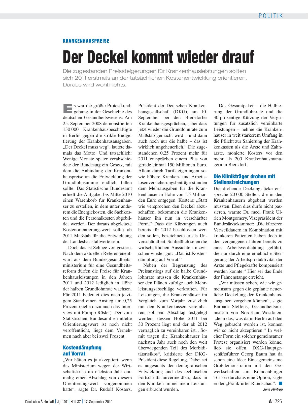 Vorschauseite 1: Krankenhauspreise: Der Deckel kommt wieder drauf