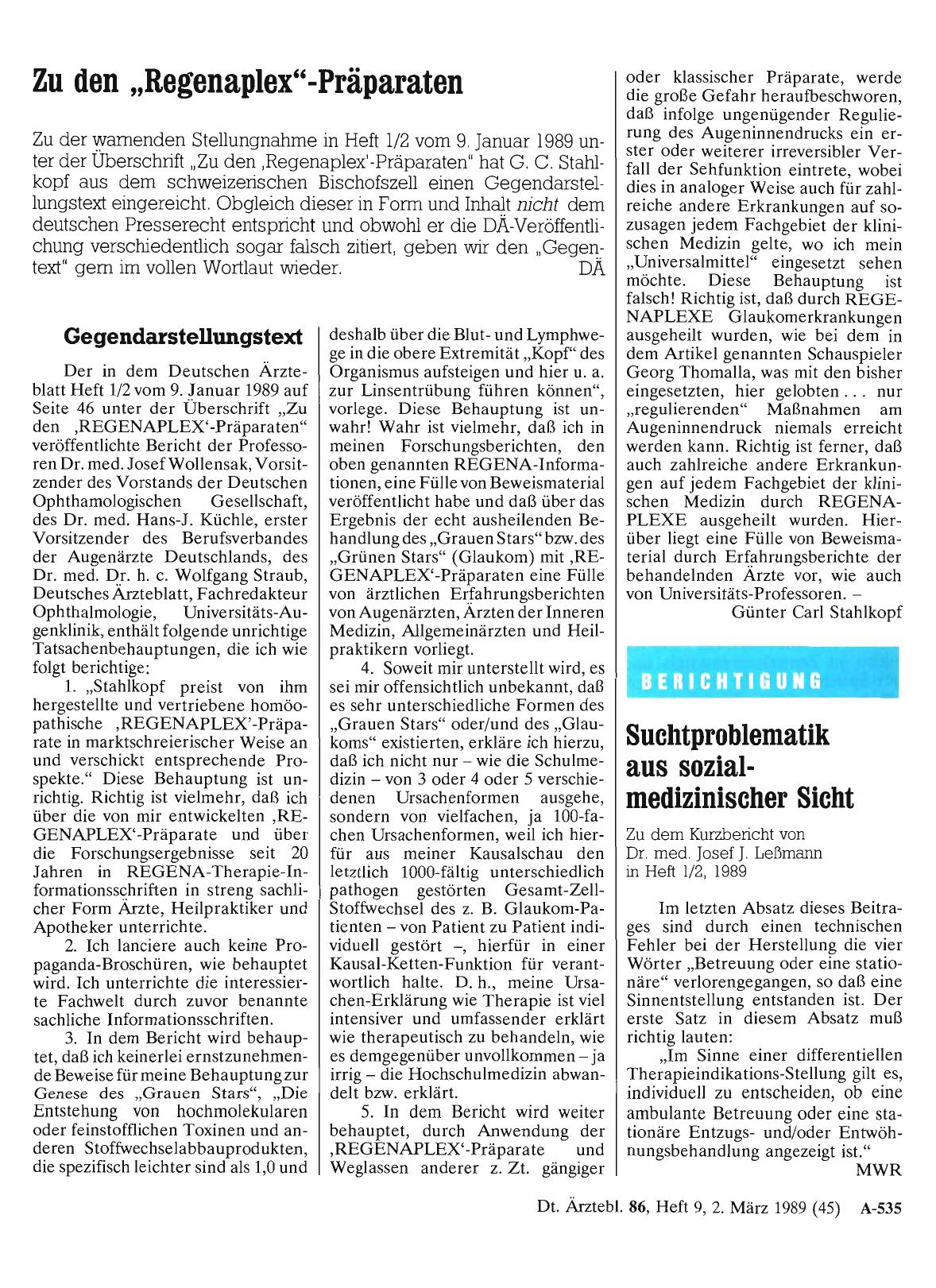 Vorschauseite 1: Zu den „Regenaplex“-Präparaten: Gegendarstellungstext