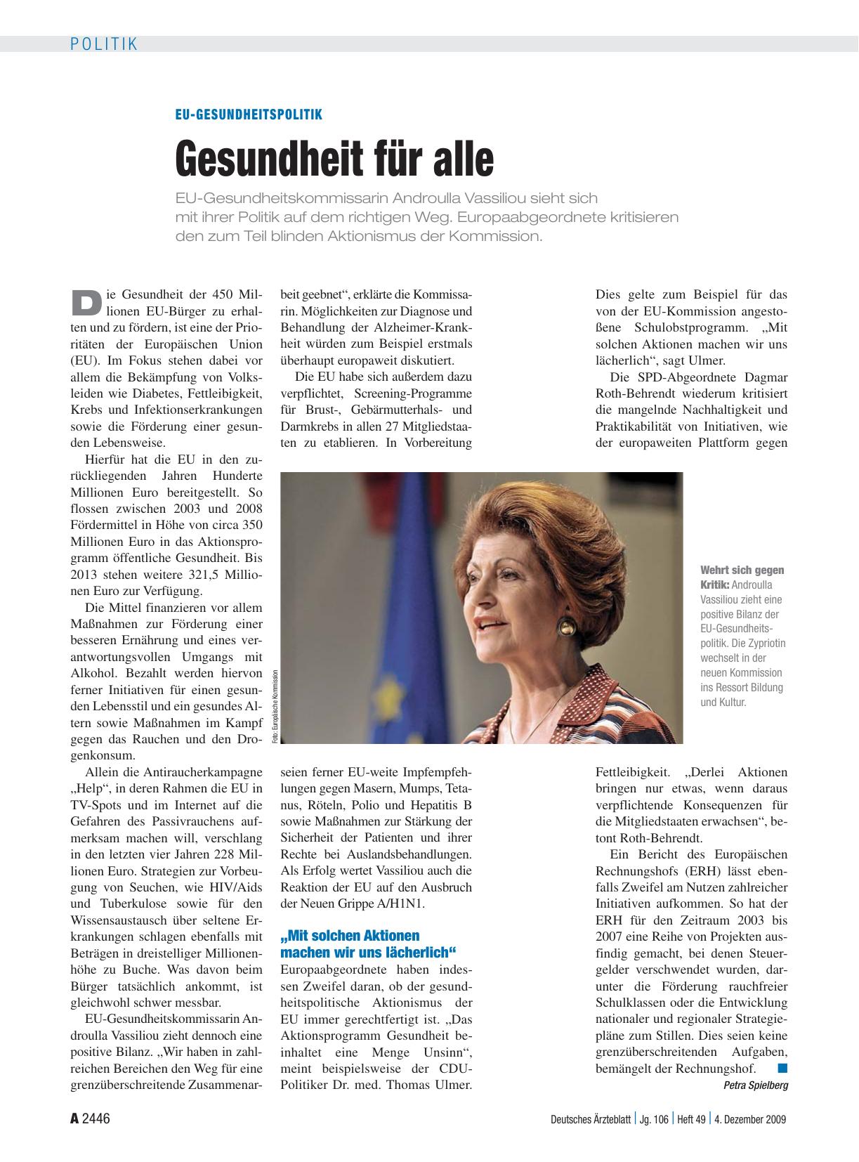 Vorschauseite 1: EU-Gesundheitspolitik: Gesundheit für alle