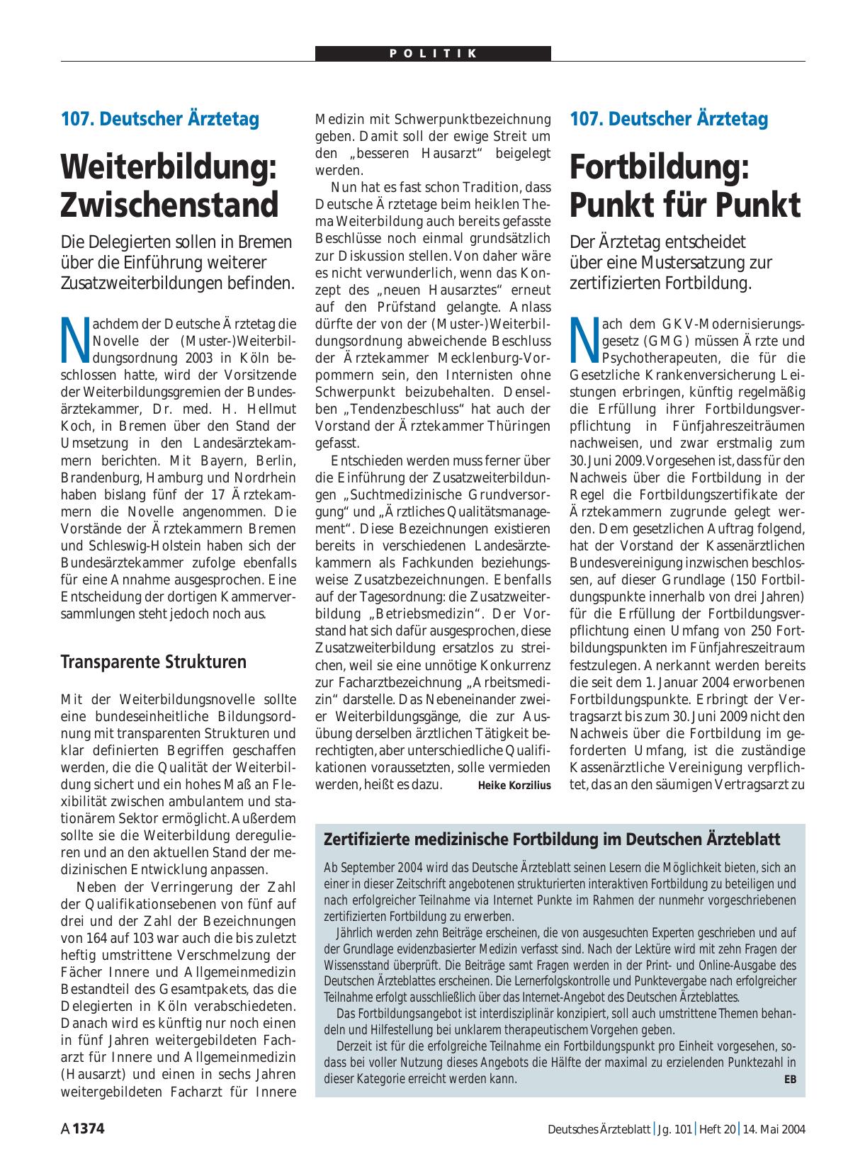 Vorschauseite 1: Zertifizierte medizinische Fortbildung im Deutschen Ärzteblatt