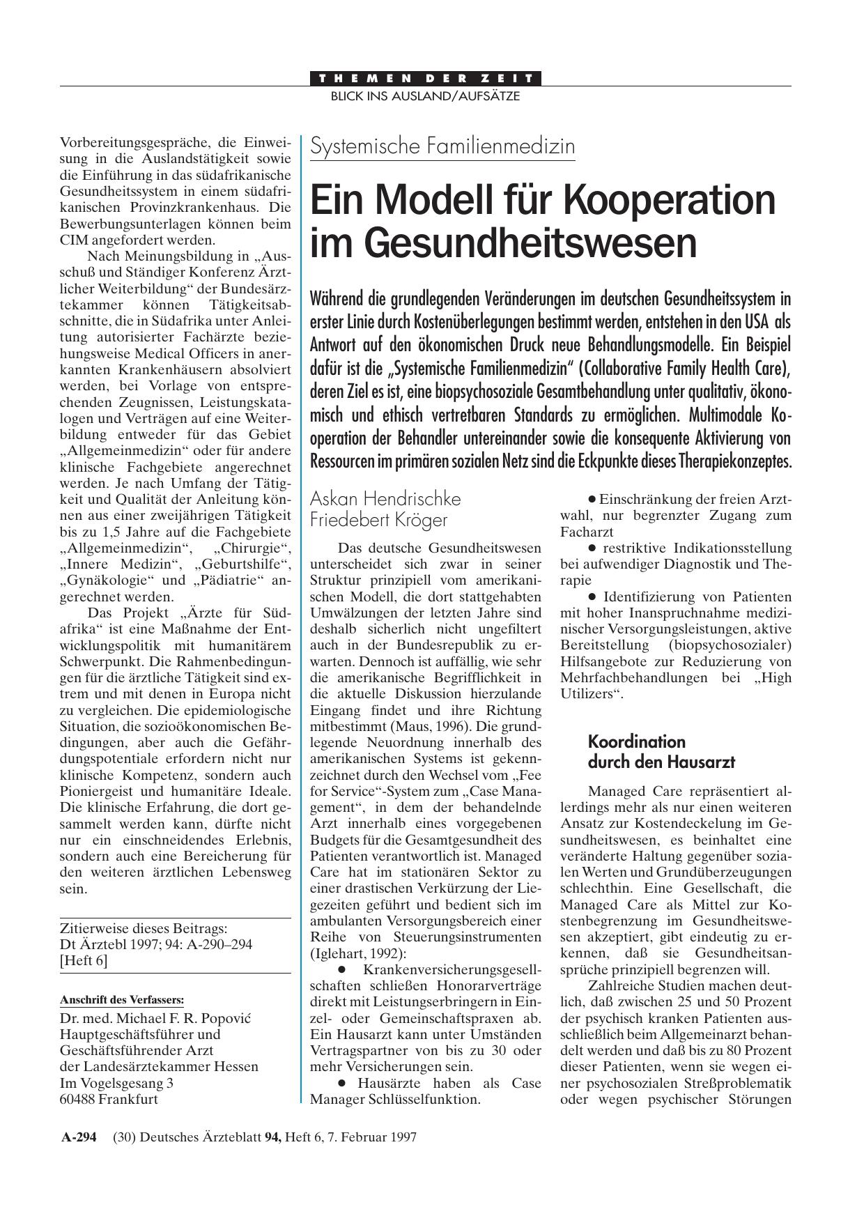 Vorschauseite 1: Systemische Familienmedizin: Ein Modell für Kooperation im Gesundheitswesen
