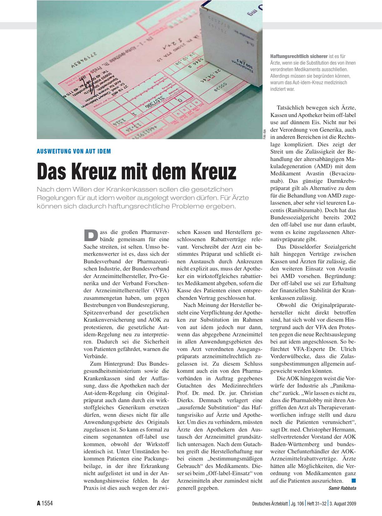 Vorschauseite 1: Ausweitung von aut idem: Das Kreuz mit dem Kreuz